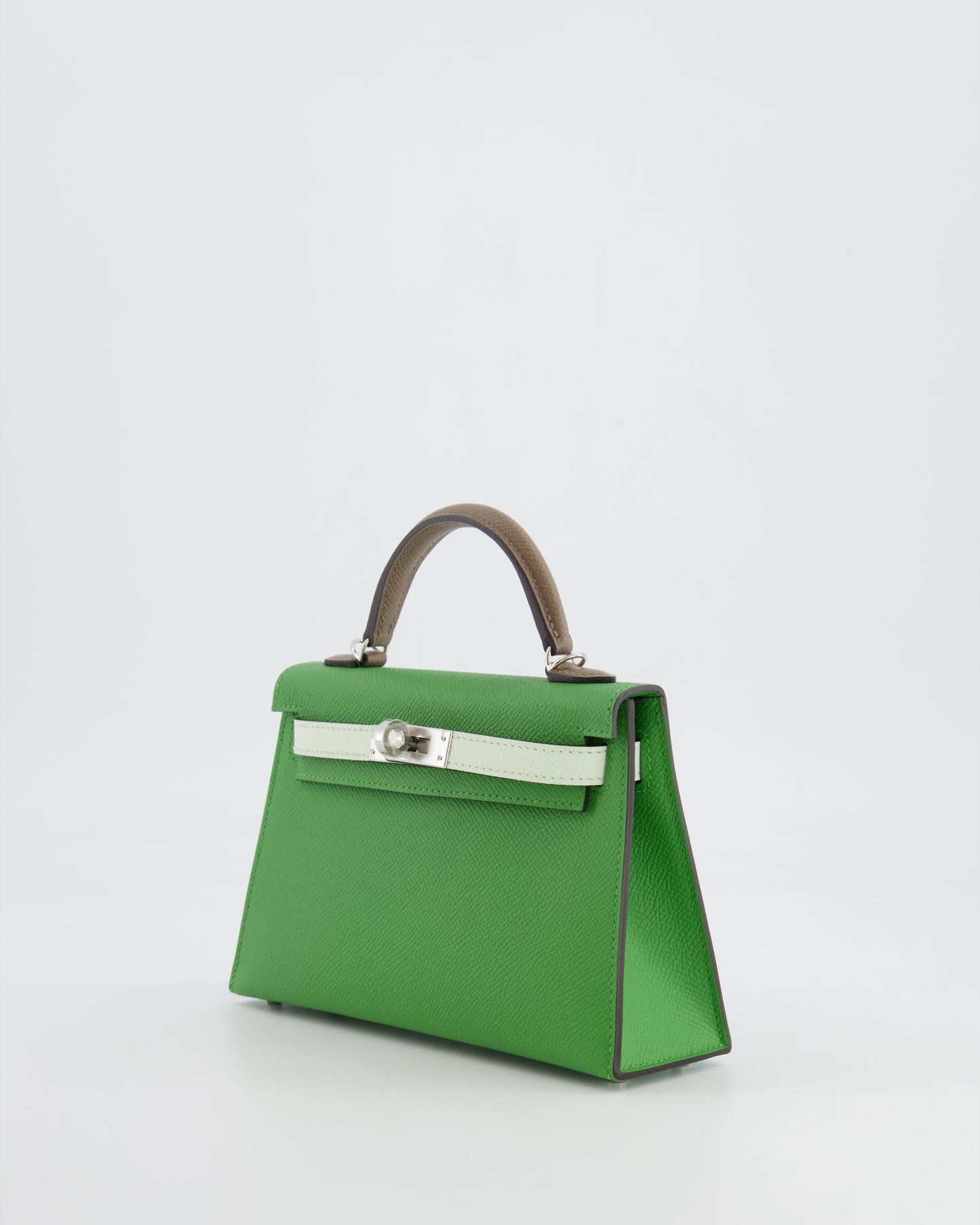 *RARE* Herm�s Mini Kelly II Tricolour 20cm Bag In Vert Yucca, Vert Fizz and Etoupe Epsom Leather with Palladium Hardware