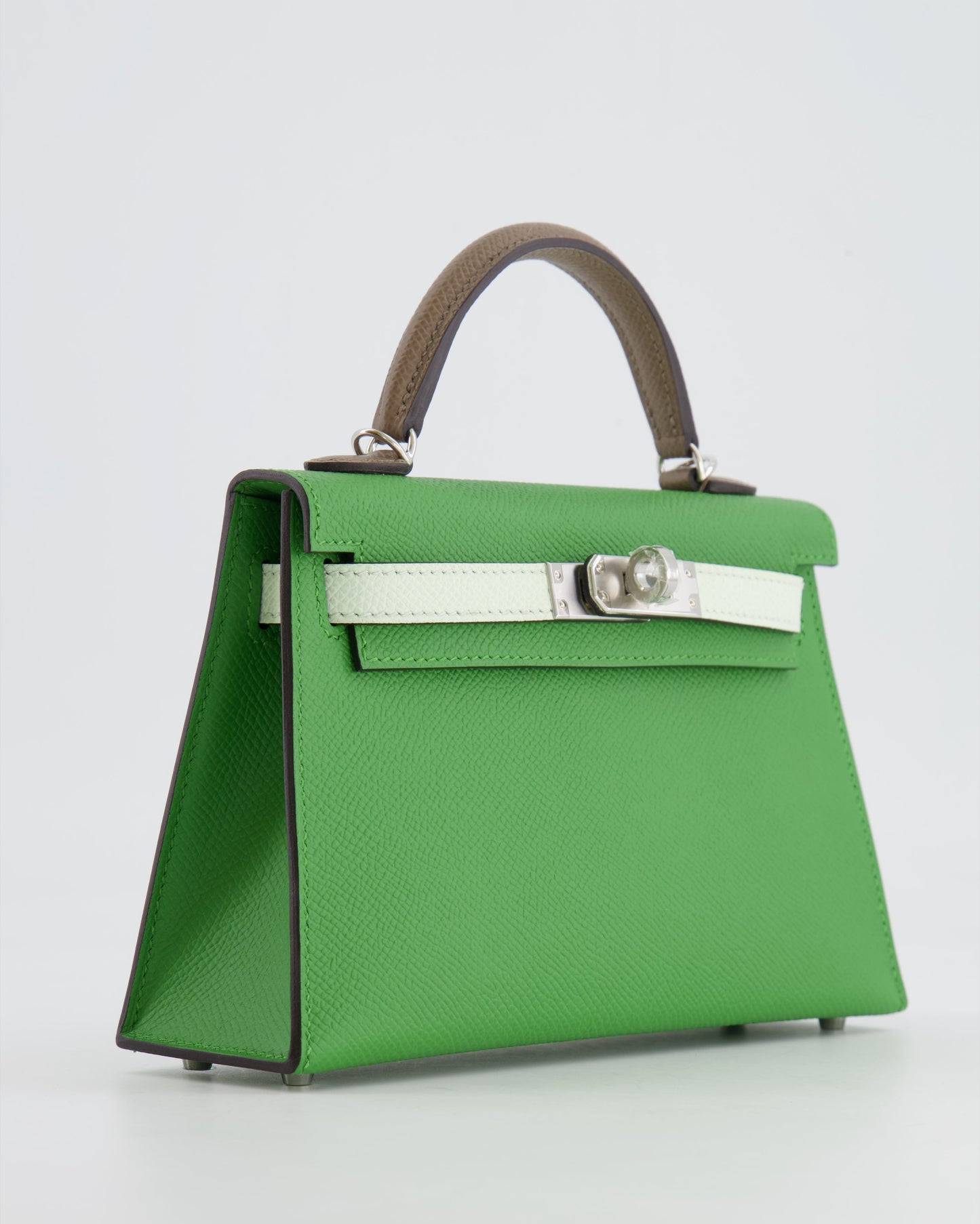 *RARE* Herm�s Mini Kelly II Tricolour 20cm Bag In Vert Yucca, Vert Fizz and Etoupe Epsom Leather with Palladium Hardware
