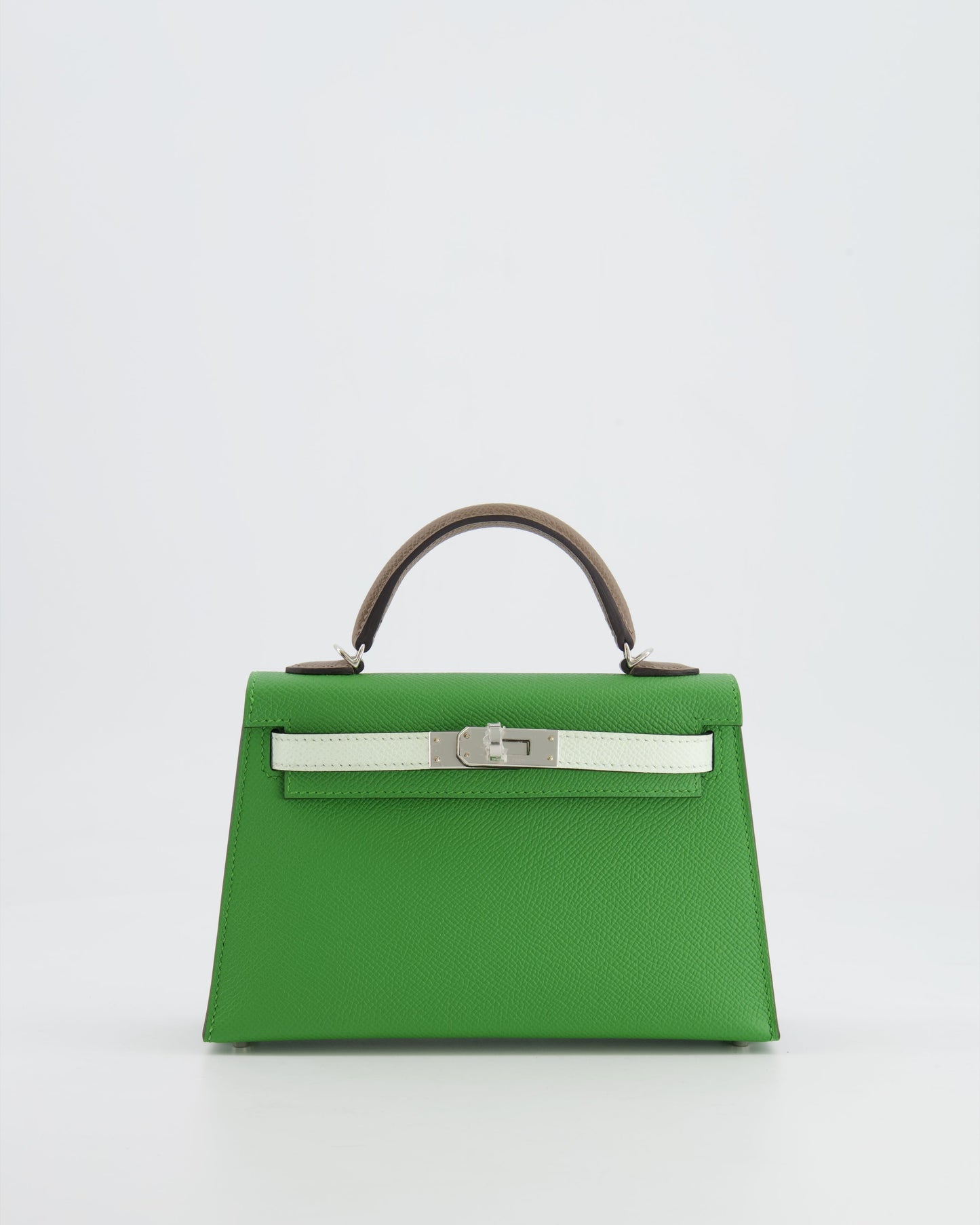 *RARE* Herm�s Mini Kelly II Tricolour 20cm Bag In Vert Yucca, Vert Fizz and Etoupe Epsom Leather with Palladium Hardware