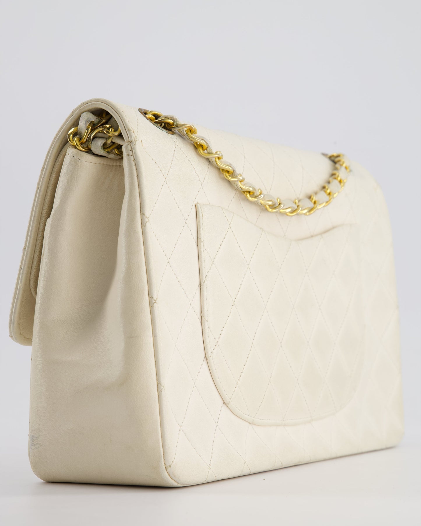 Chanel   White Medium Classic Double Flap Bag in Lambskin Leather with 24K Gold Hardware
