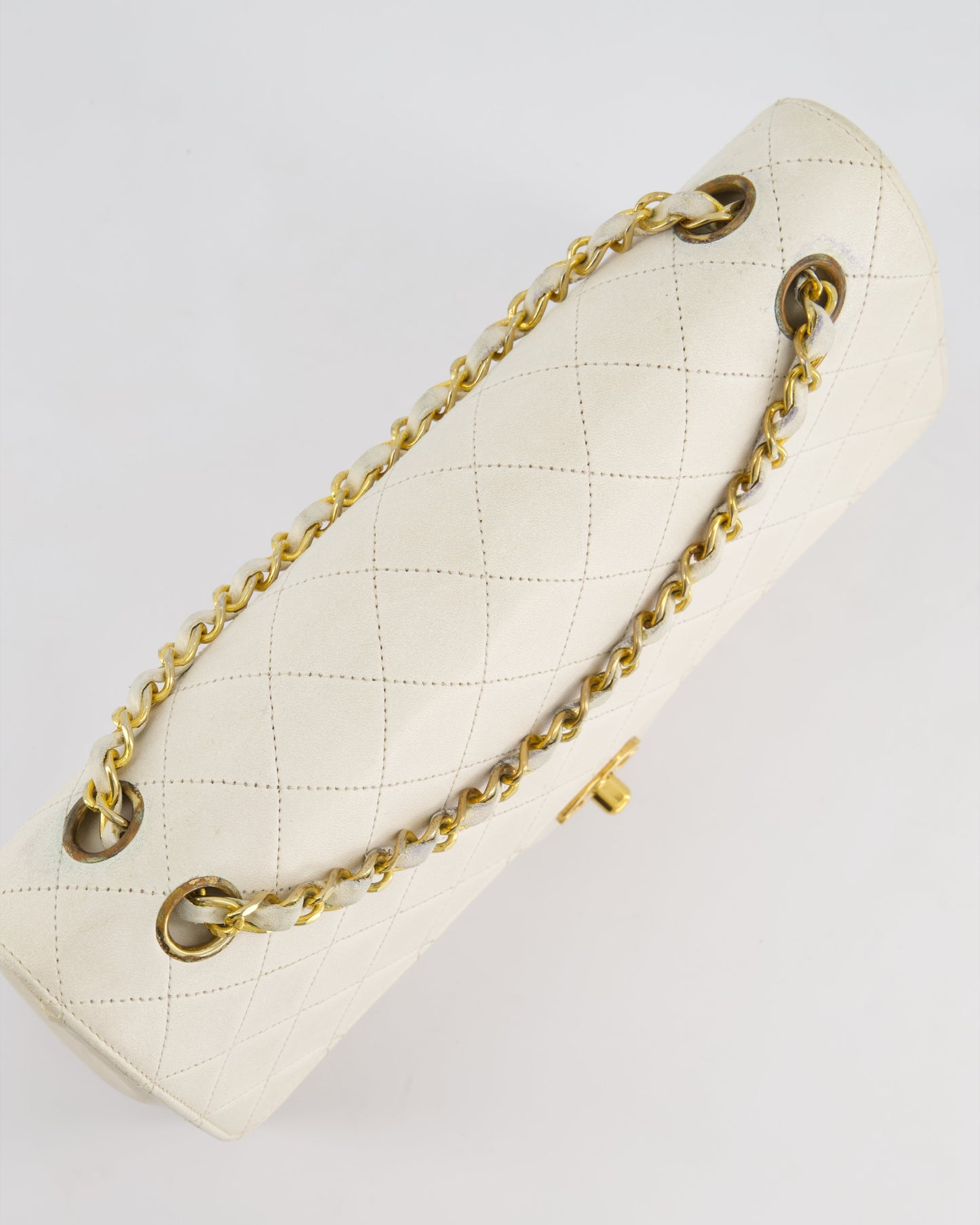 Chanel   White Medium Classic Double Flap Bag in Lambskin Leather with 24K Gold Hardware