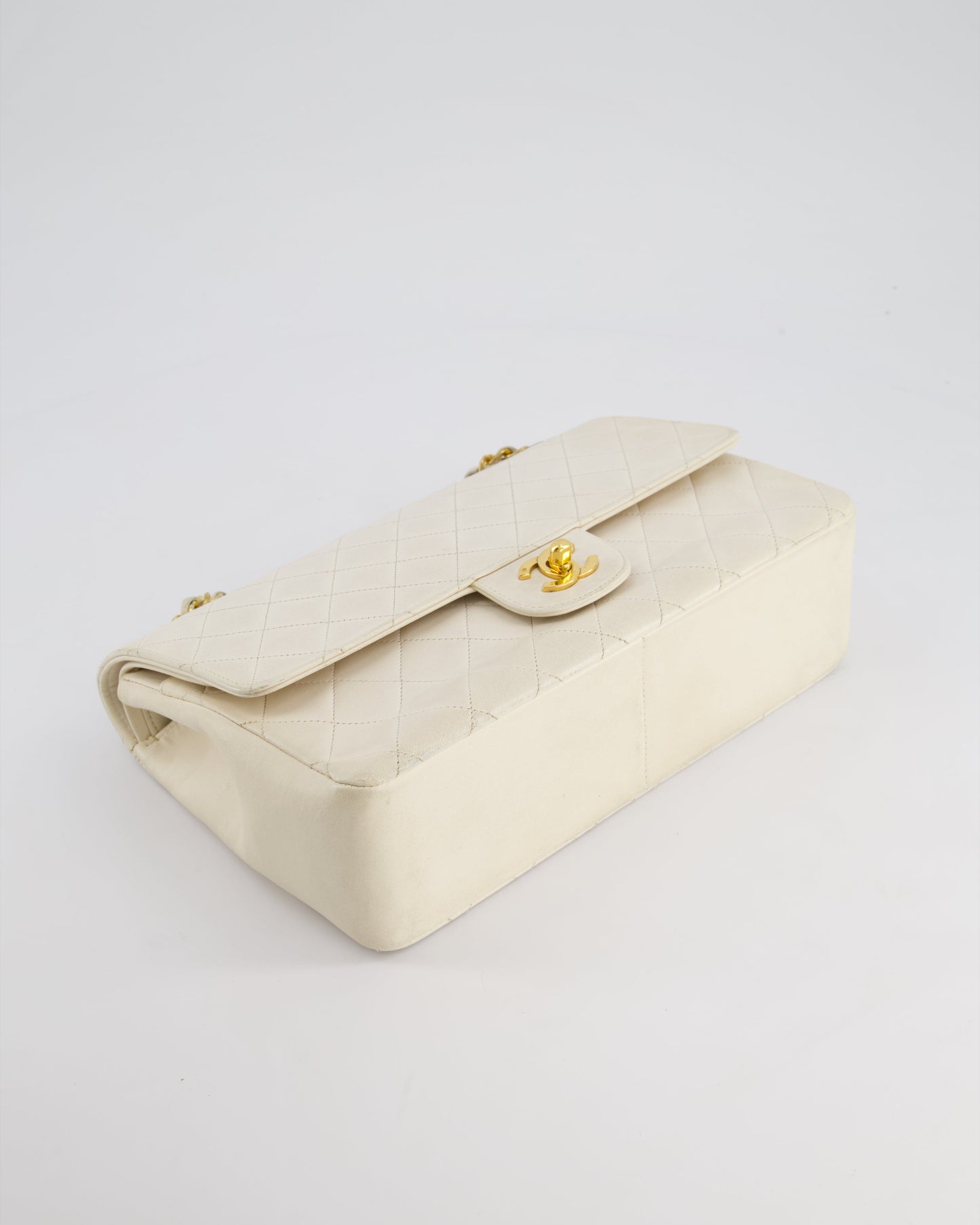 Chanel   White Medium Classic Double Flap Bag in Lambskin Leather with 24K Gold Hardware