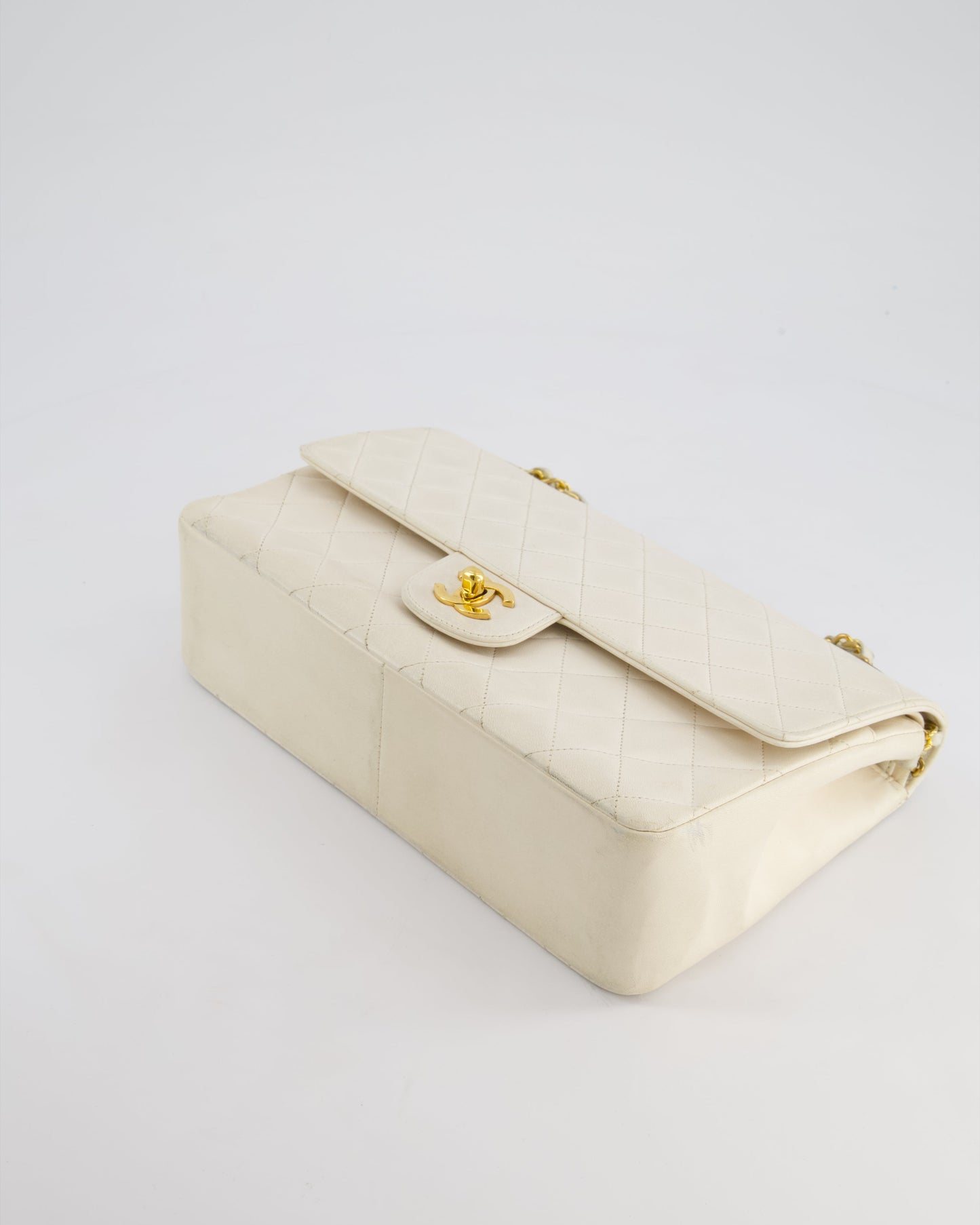 Chanel   White Medium Classic Double Flap Bag in Lambskin Leather with 24K Gold Hardware