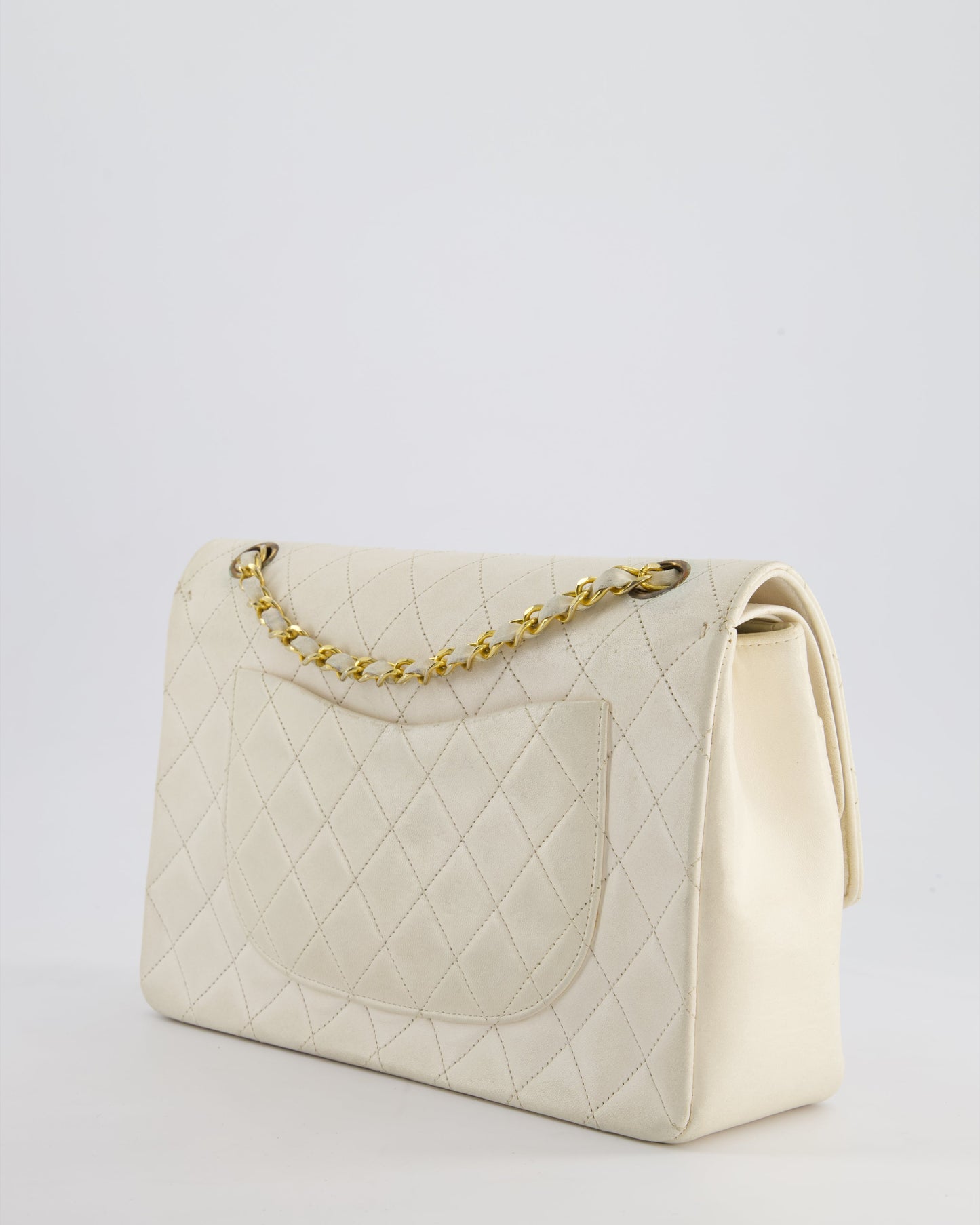 Chanel   White Medium Classic Double Flap Bag in Lambskin Leather with 24K Gold Hardware