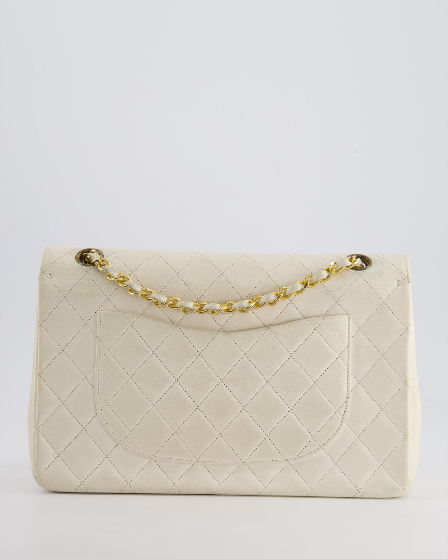 Chanel   White Medium Classic Double Flap Bag in Lambskin Leather with 24K Gold Hardware