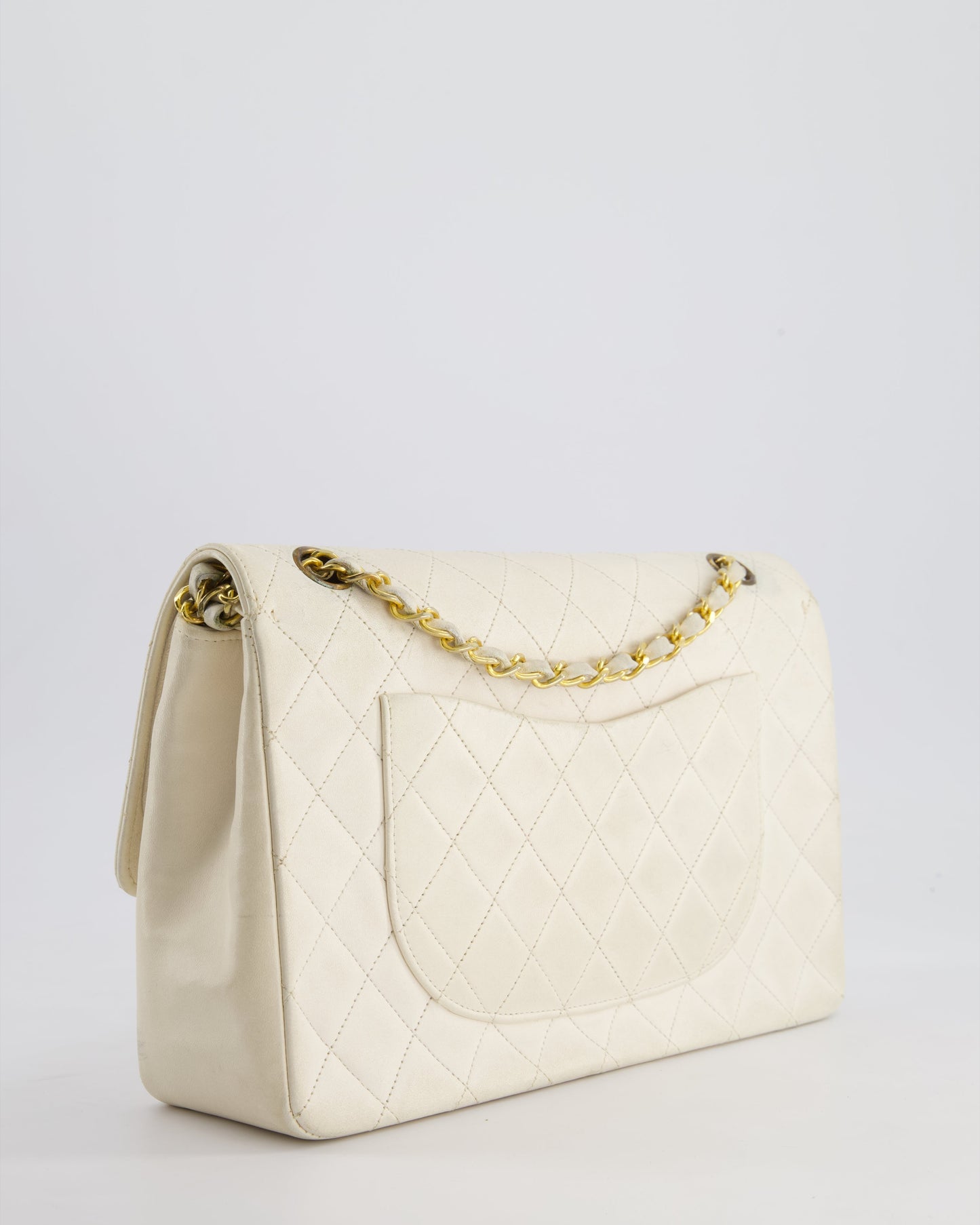 Chanel   White Medium Classic Double Flap Bag in Lambskin Leather with 24K Gold Hardware