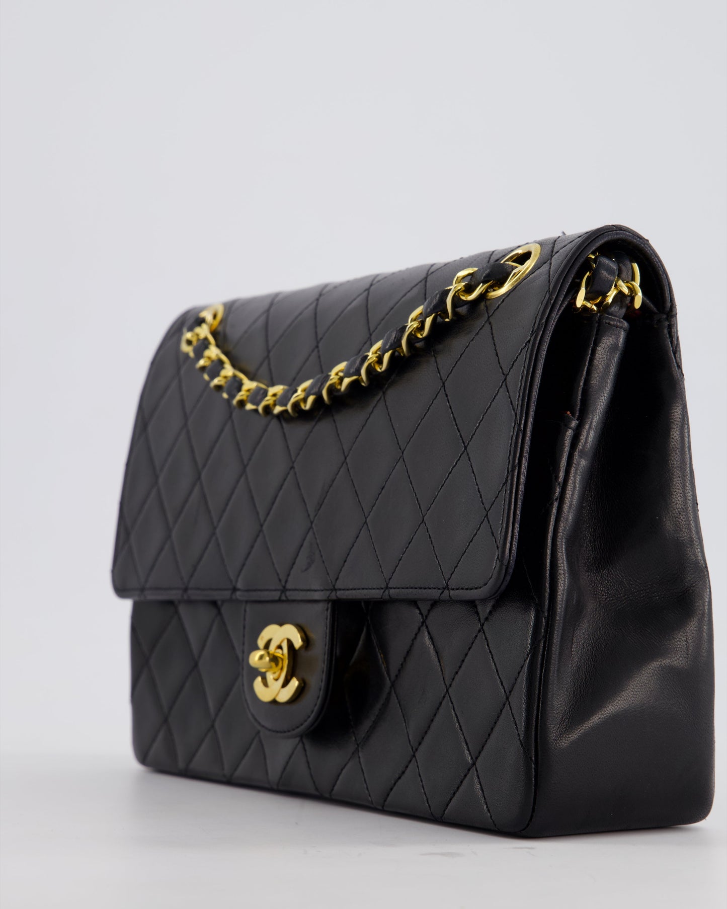 Chanel   Black Medium Classic Double Flap Bag in Lambskin Leather with 24K Gold Hardware
