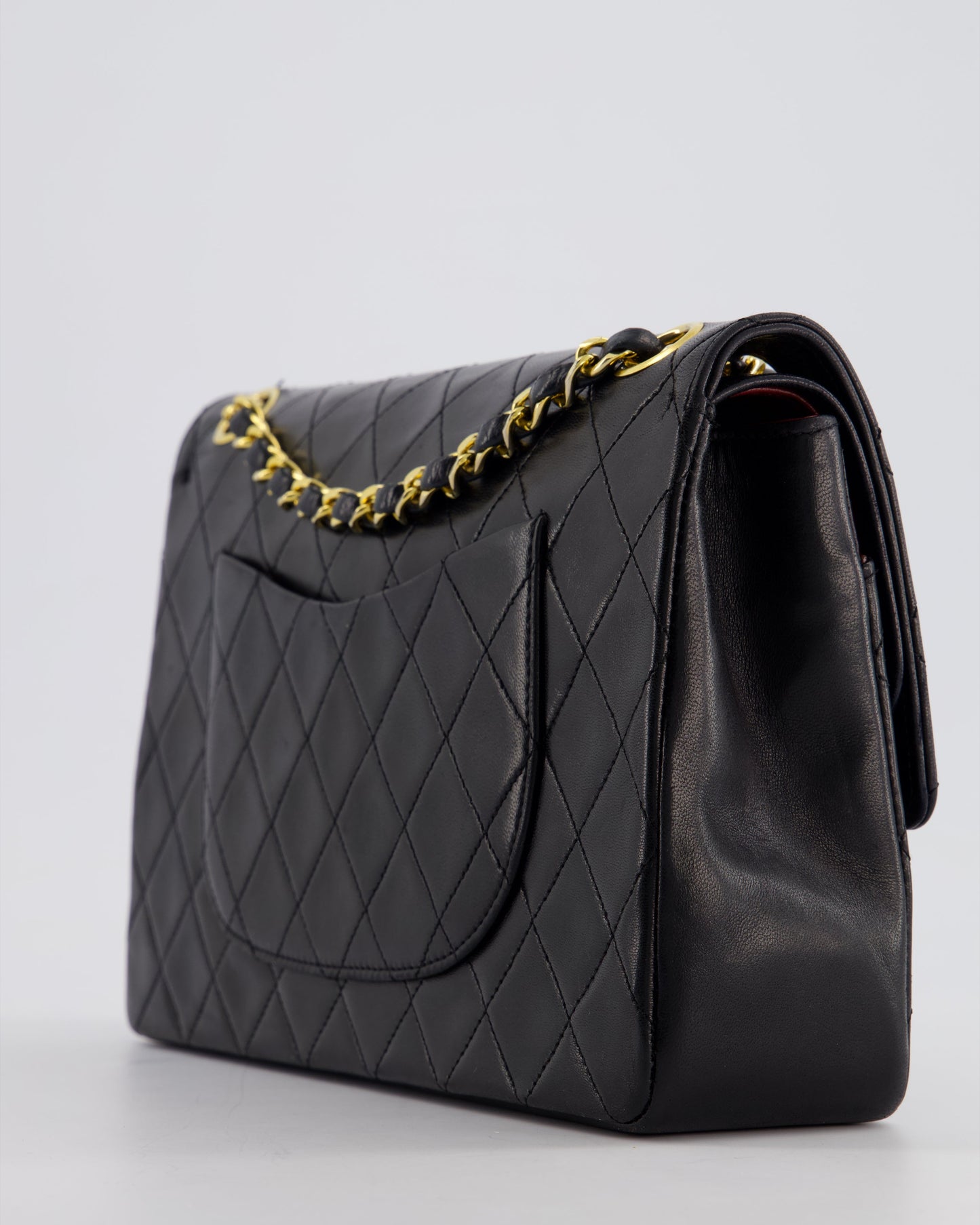 Chanel   Black Medium Classic Double Flap Bag in Lambskin Leather with 24K Gold Hardware
