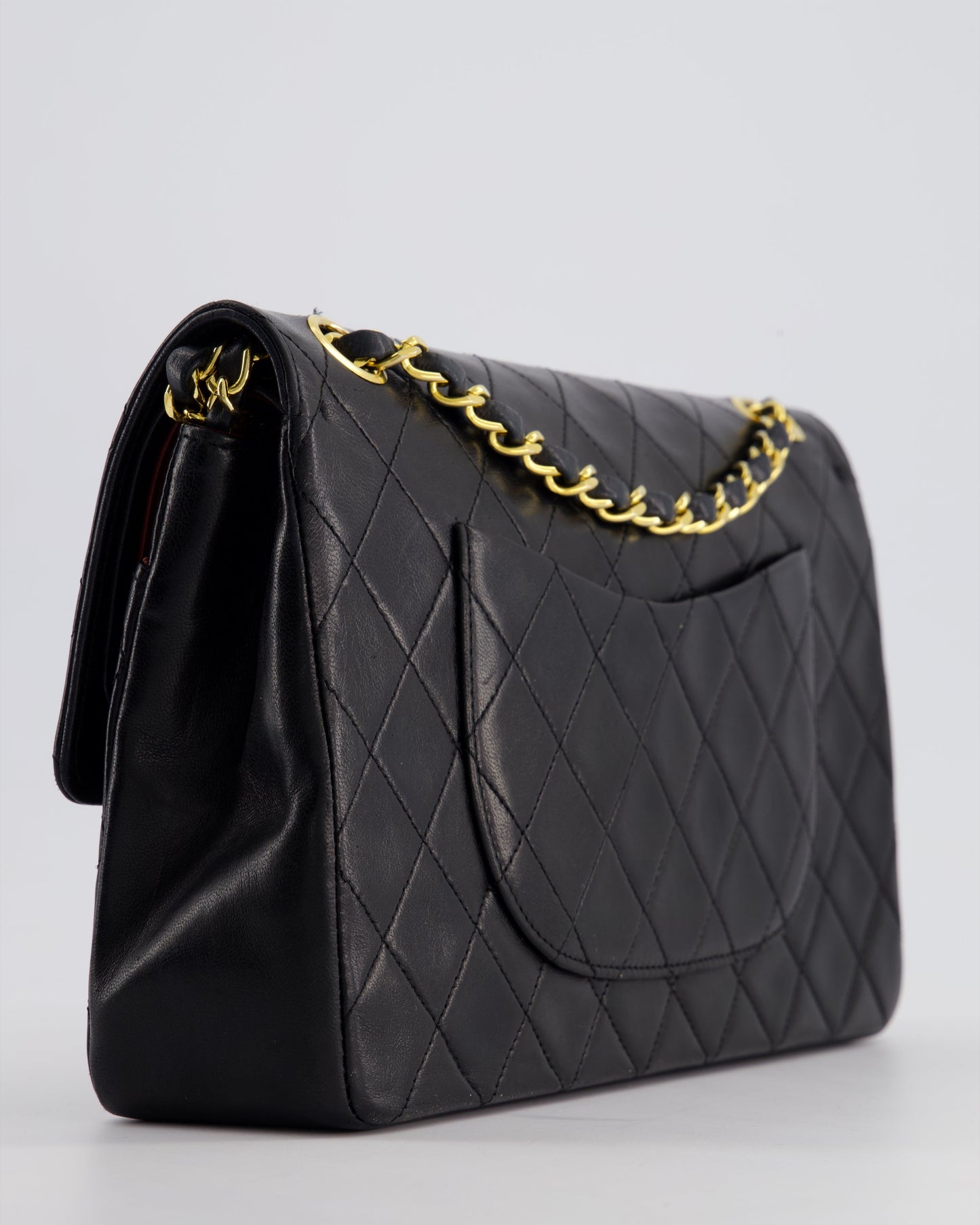 Chanel   Black Medium Classic Double Flap Bag in Lambskin Leather with 24K Gold Hardware