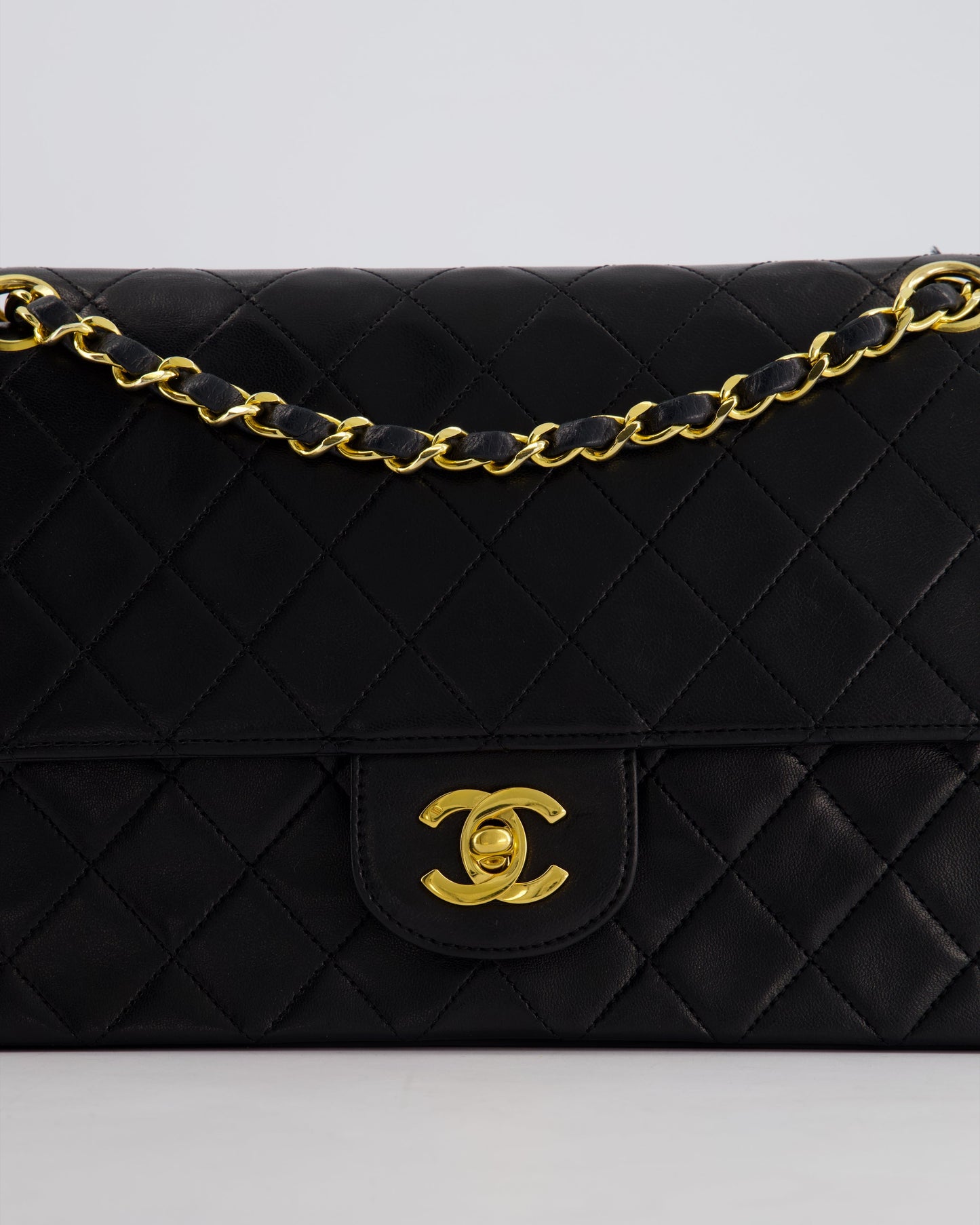 Chanel   Black Medium Classic Double Flap Bag in Lambskin Leather with 24K Gold Hardware