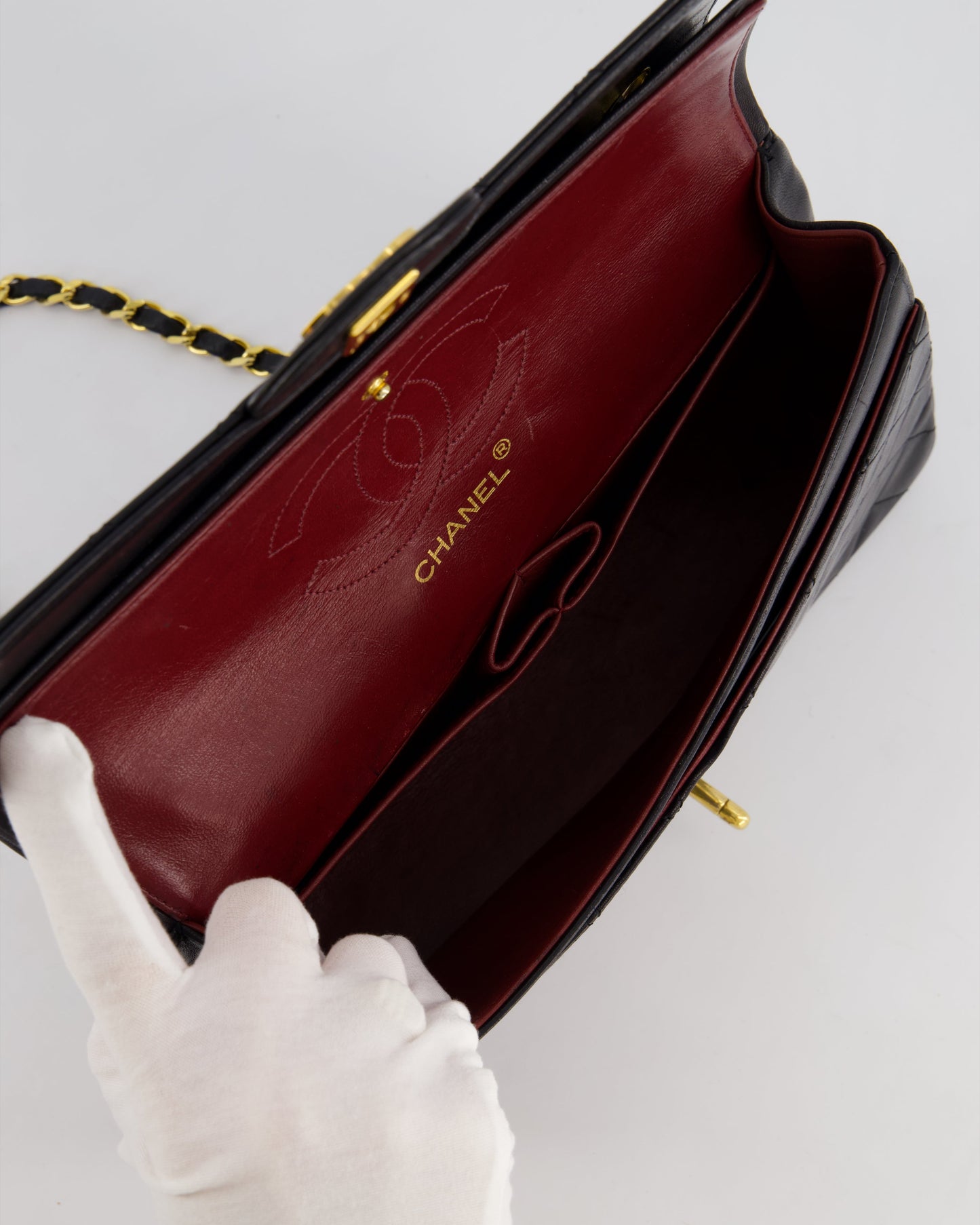 Chanel   Black Medium Classic Double Flap Bag in Lambskin Leather with 24K Gold Hardware