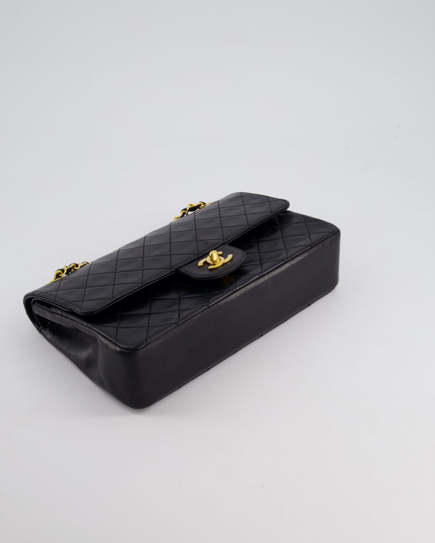 Chanel   Black Medium Classic Double Flap Bag in Lambskin Leather with 24K Gold Hardware