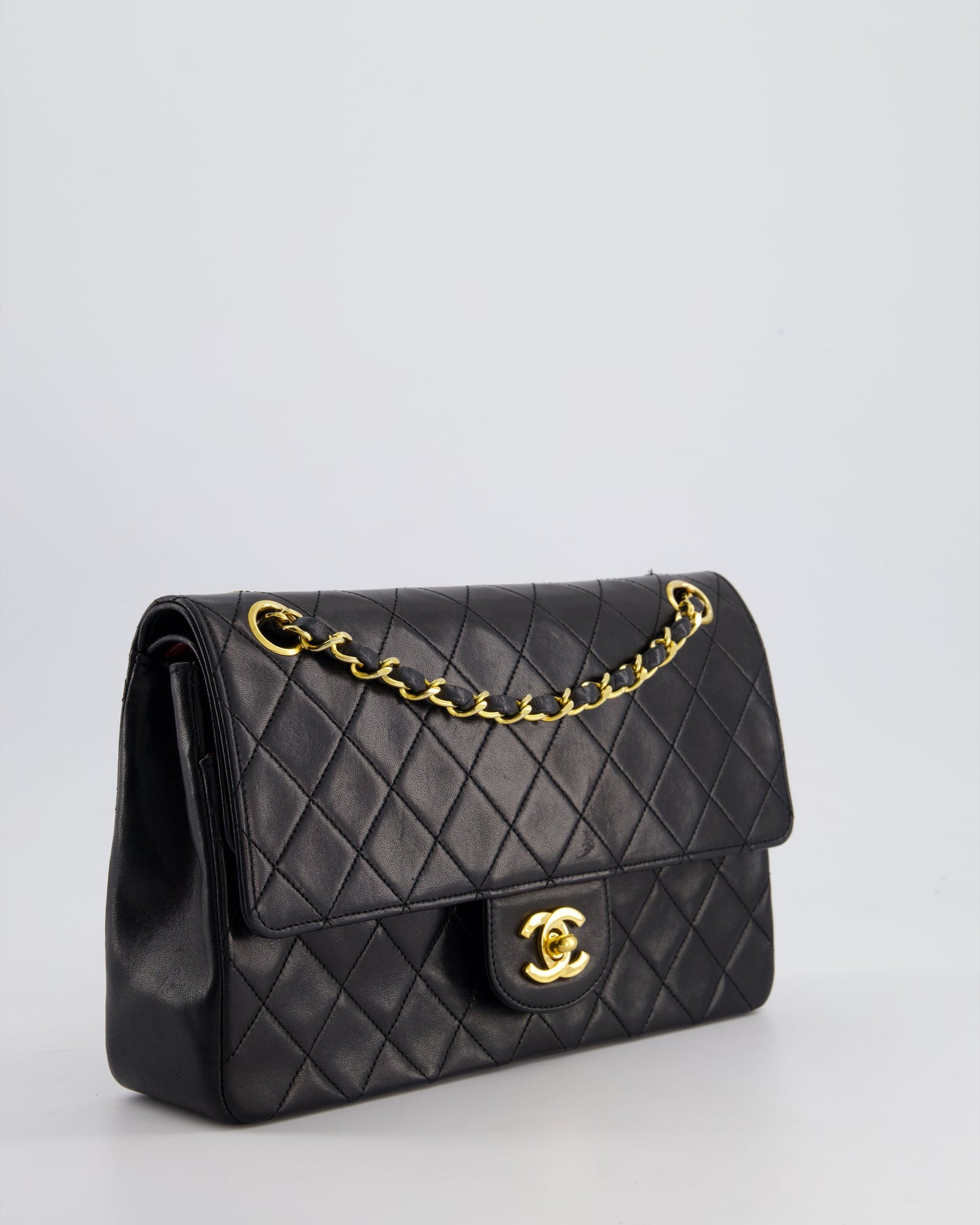 Chanel   Black Medium Classic Double Flap Bag in Lambskin Leather with 24K Gold Hardware