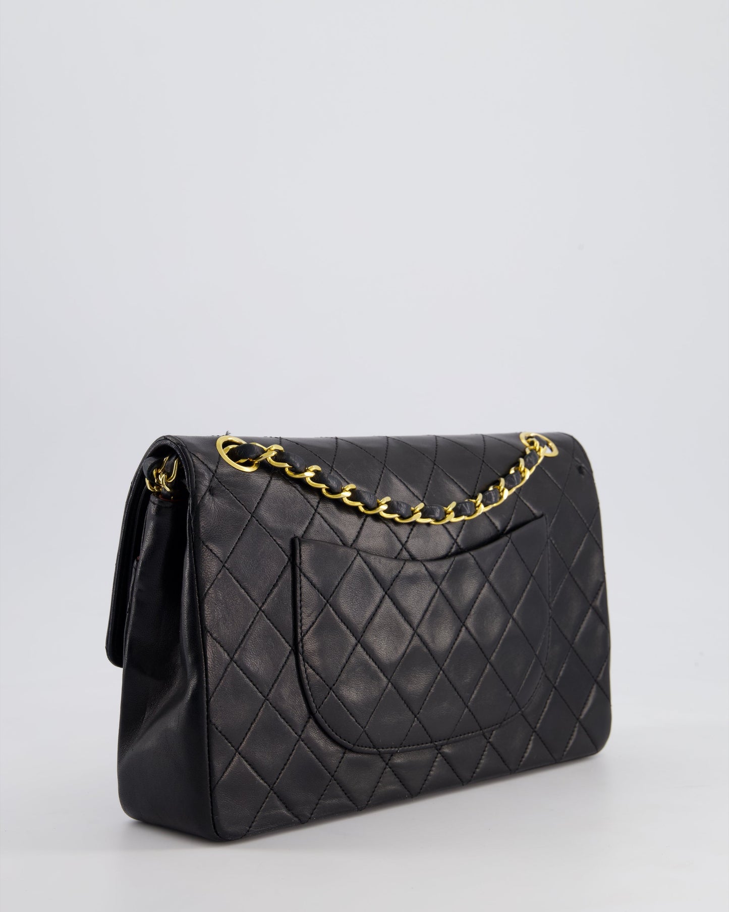 Chanel   Black Medium Classic Double Flap Bag in Lambskin Leather with 24K Gold Hardware