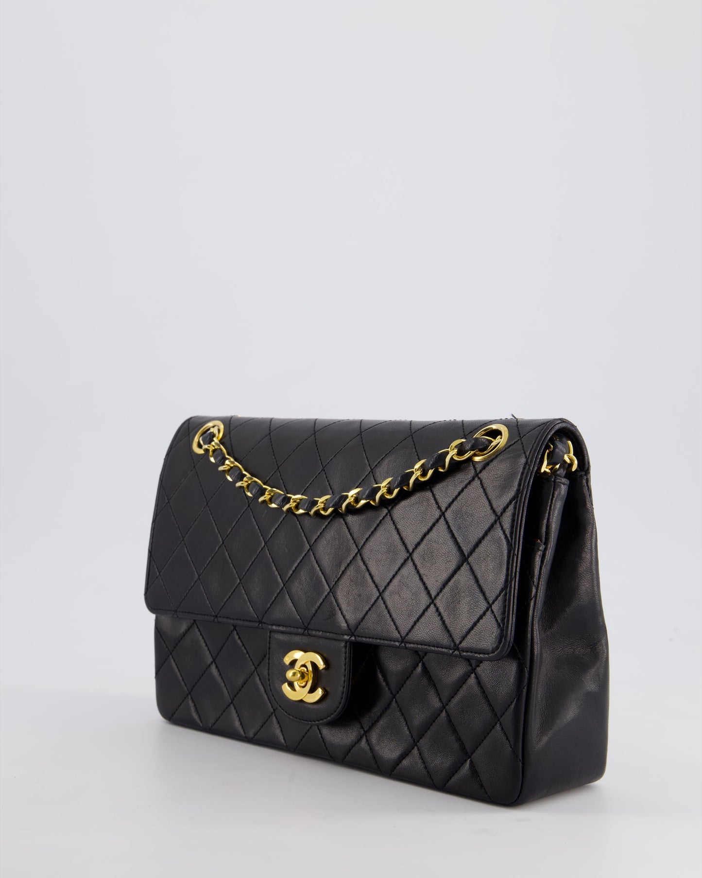 Chanel   Black Medium Classic Double Flap Bag in Lambskin Leather with 24K Gold Hardware