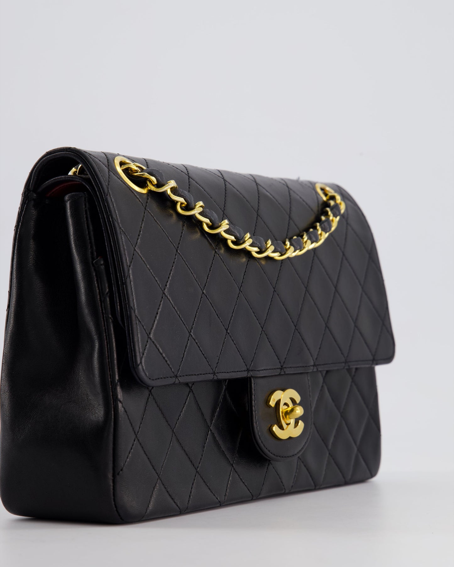 Chanel   Black Medium Classic Double Flap Bag in Lambskin Leather with 24K Gold Hardware