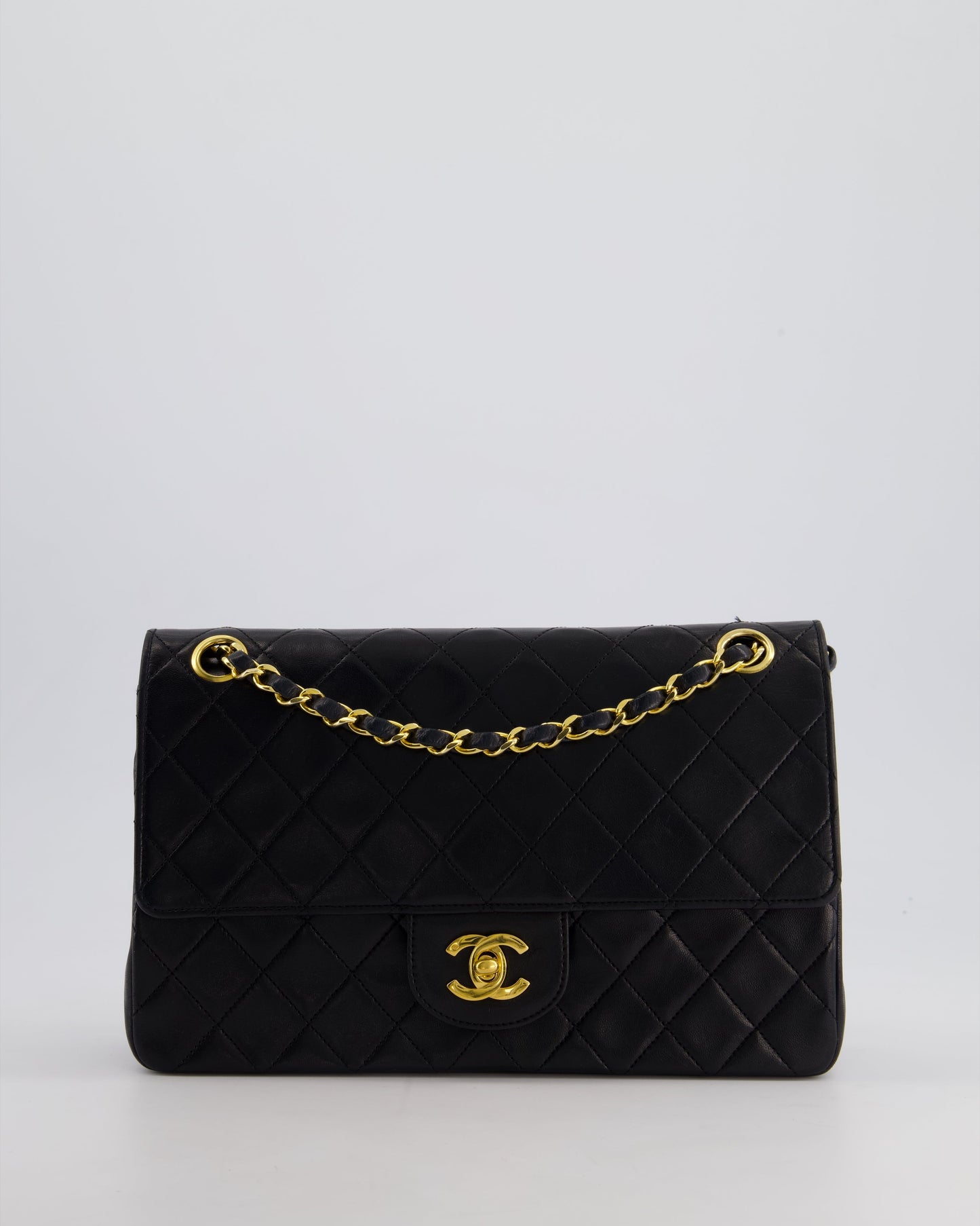 Chanel   Black Medium Classic Double Flap Bag in Lambskin Leather with 24K Gold Hardware