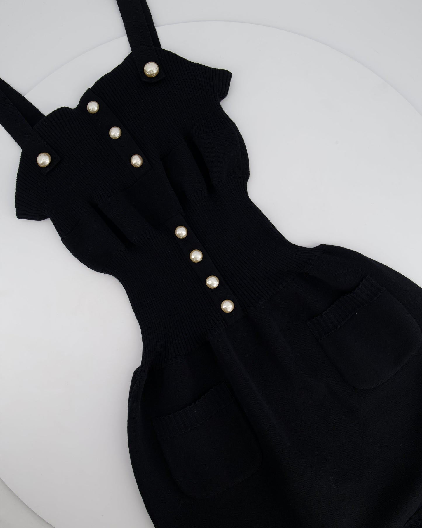 Chanel Black Knit Sleeveless Dress with Pearl Button Details Size FR 38 (UK 10)