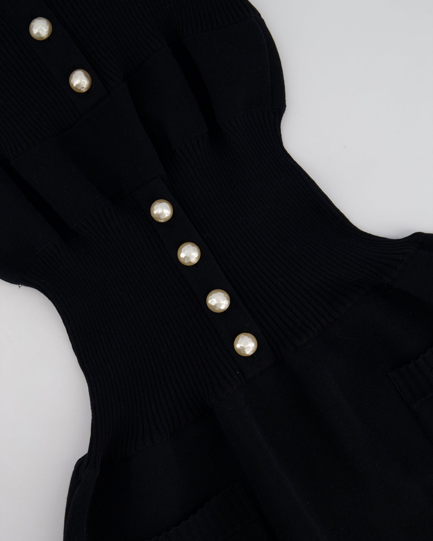Chanel Black Knit Sleeveless Dress with Pearl Button Details Size FR 38 (UK 10)