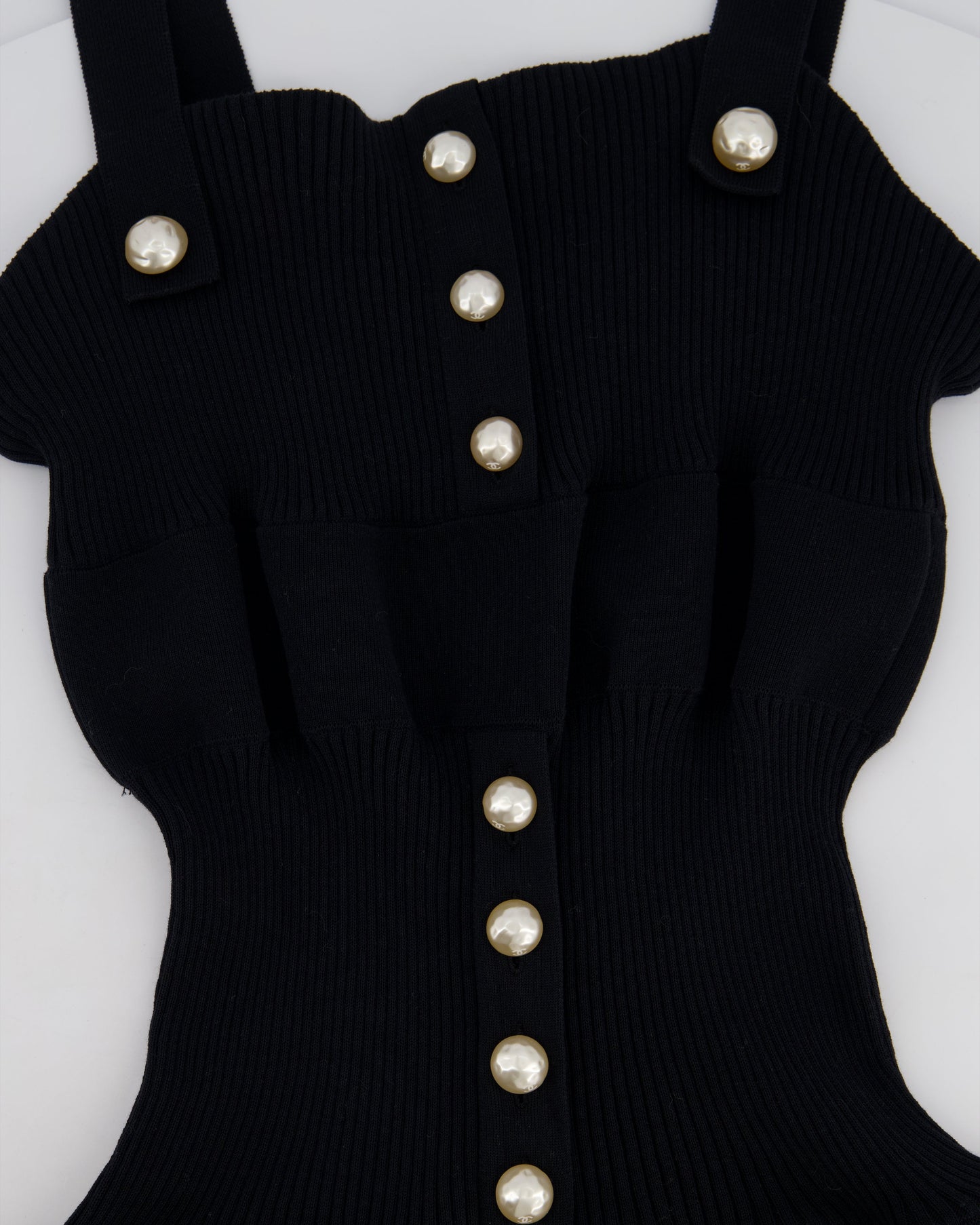 Chanel Black Knit Sleeveless Dress with Pearl Button Details Size FR 38 (UK 10)