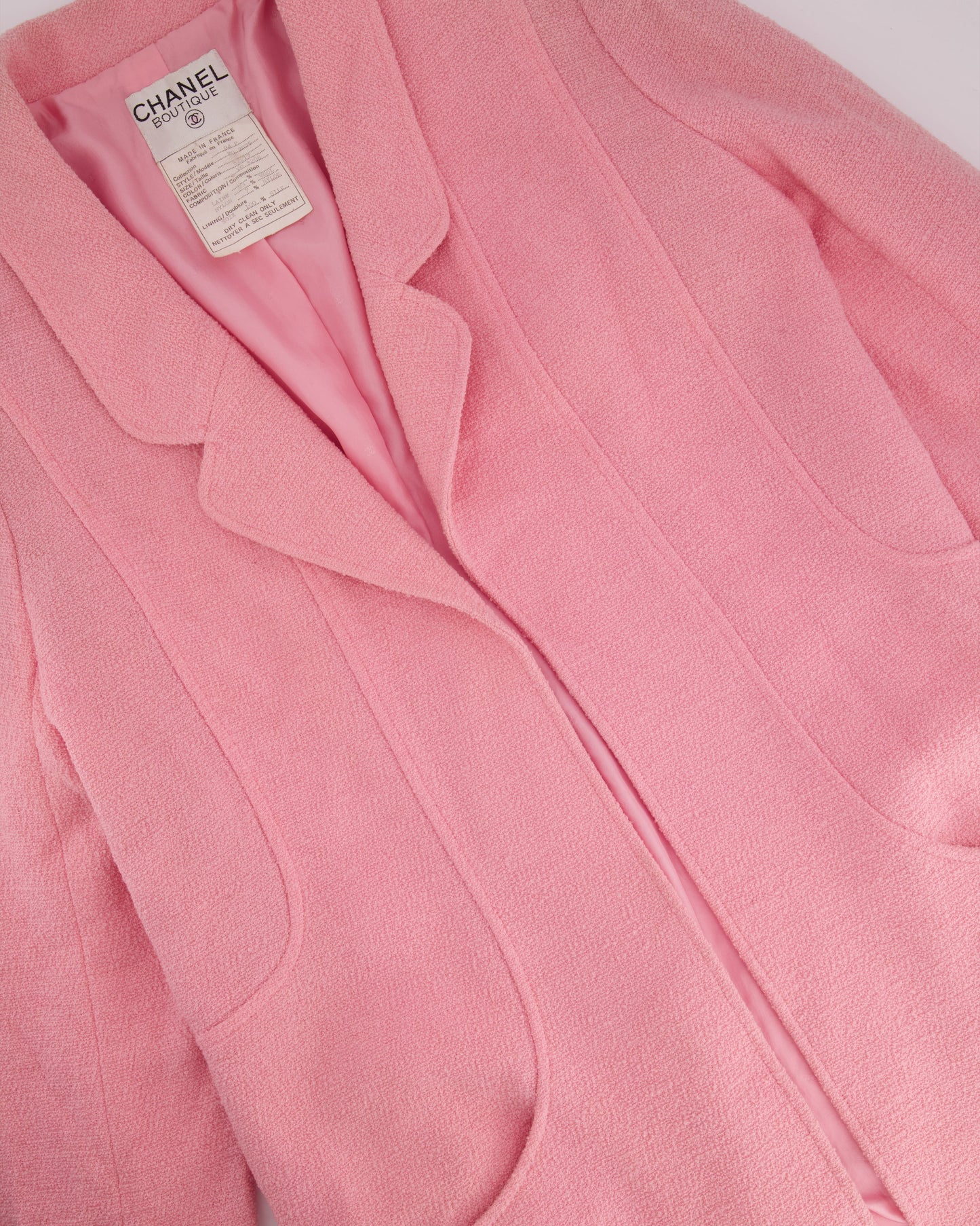 Chanel 94/P Pink Longline Tweed Jacket with Gold CC Logo Button Details, Size FR 40 (UK 12)