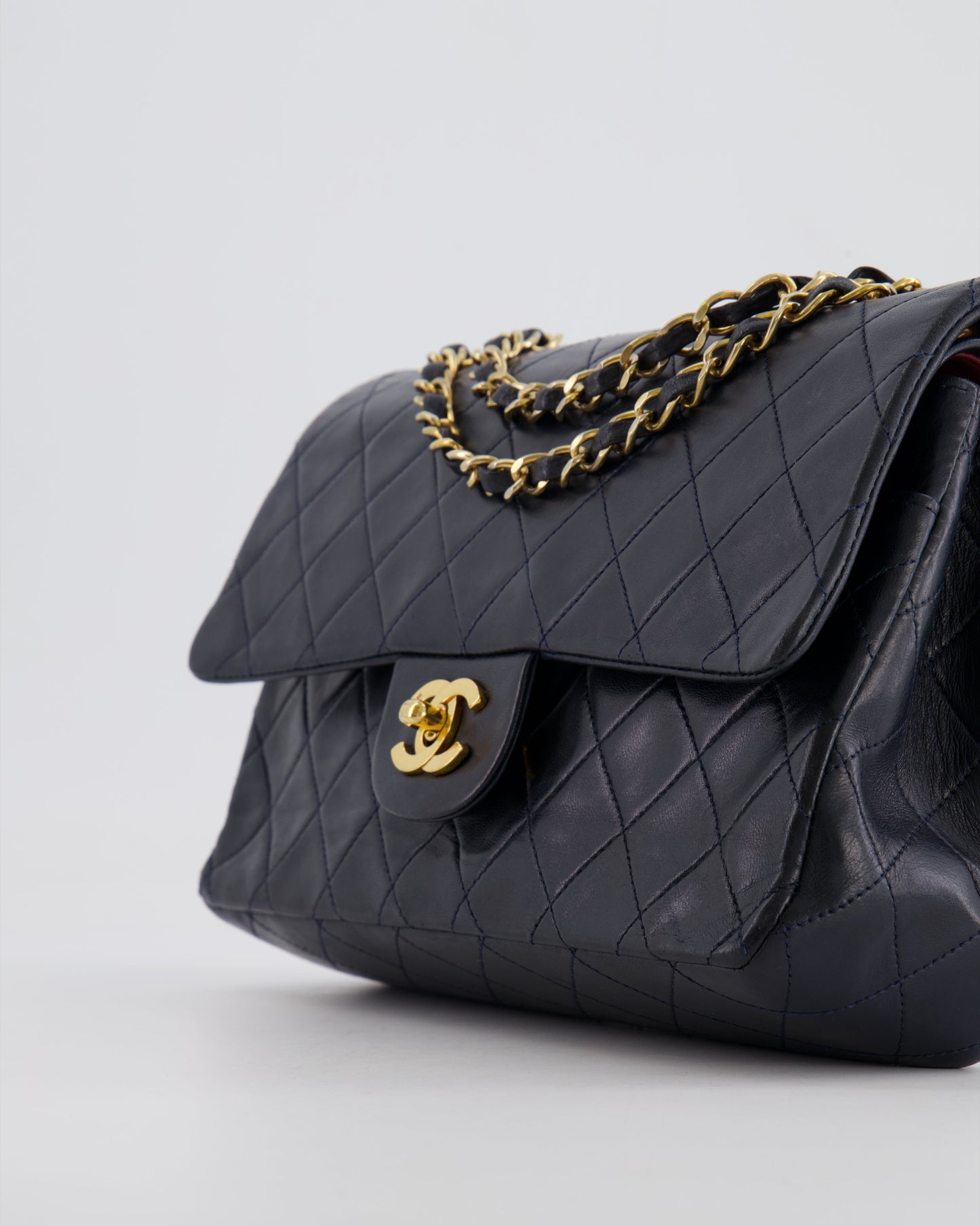 Chanel   Navy Medium Classic Double Flap Bag in Lambskin Leather with 24K Gold Hardware