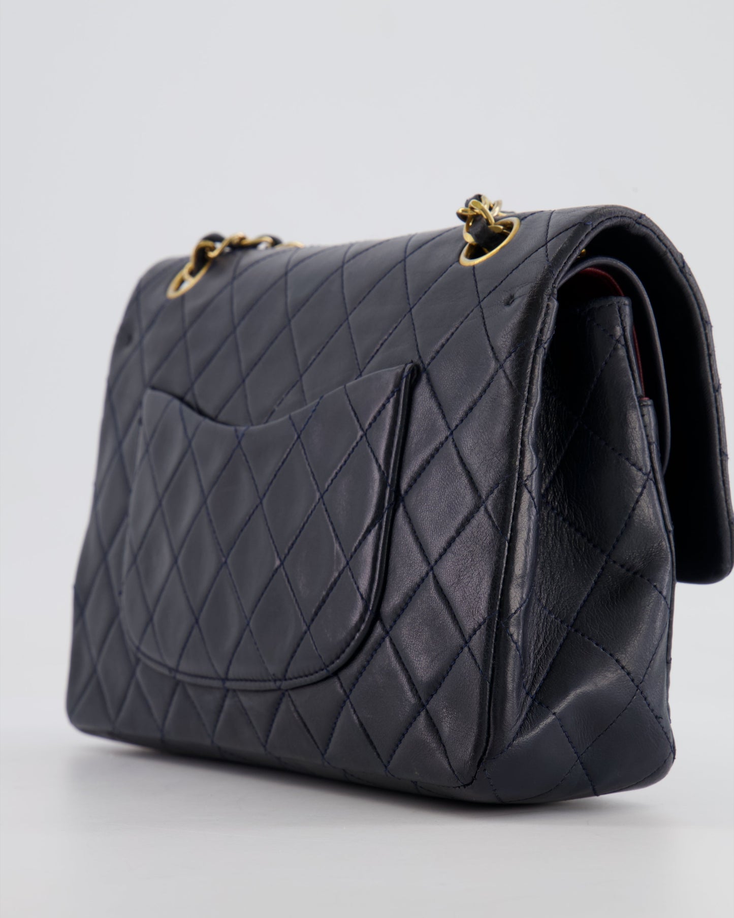 Chanel   Navy Medium Classic Double Flap Bag in Lambskin Leather with 24K Gold Hardware