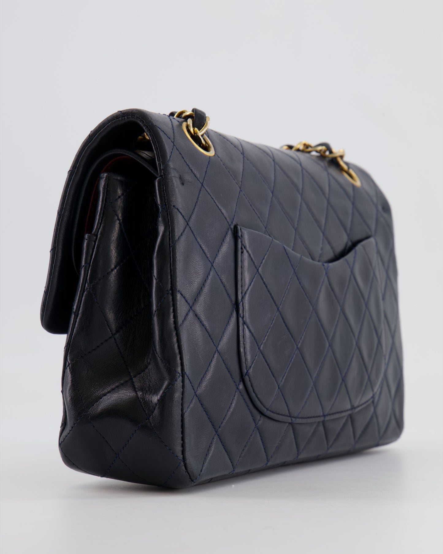 Chanel   Navy Medium Classic Double Flap Bag in Lambskin Leather with 24K Gold Hardware