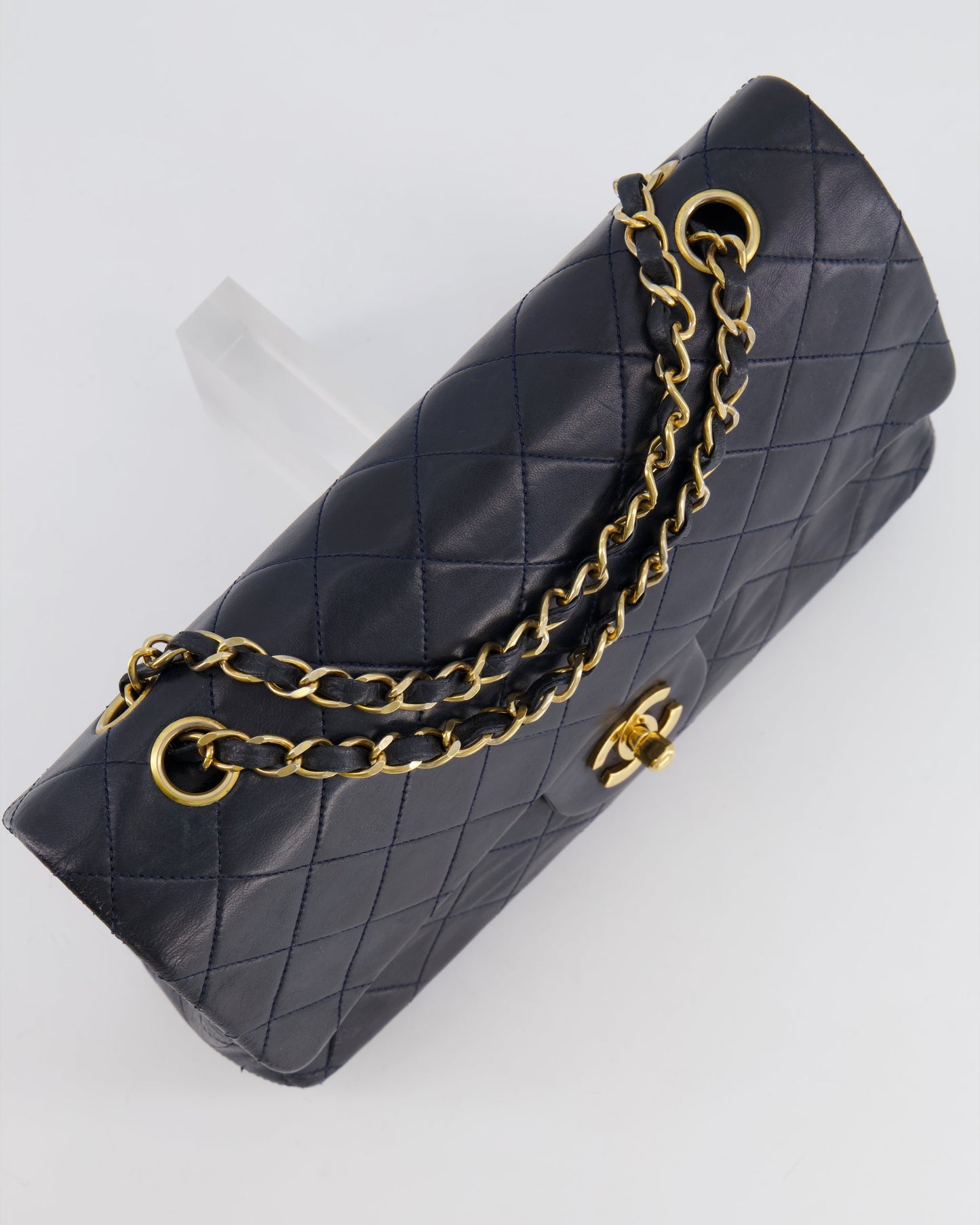 Chanel   Navy Medium Classic Double Flap Bag in Lambskin Leather with 24K Gold Hardware