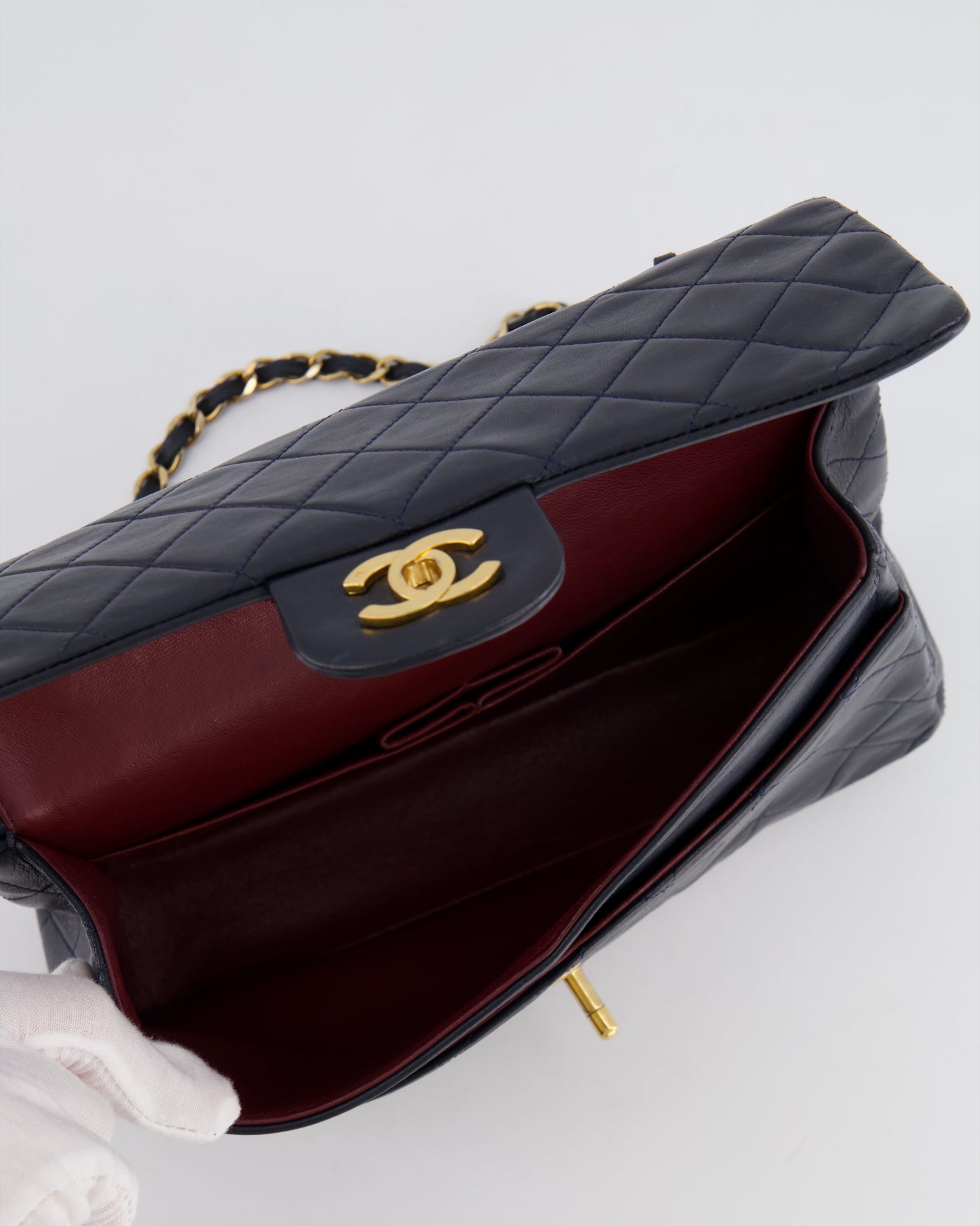 Chanel   Navy Medium Classic Double Flap Bag in Lambskin Leather with 24K Gold Hardware