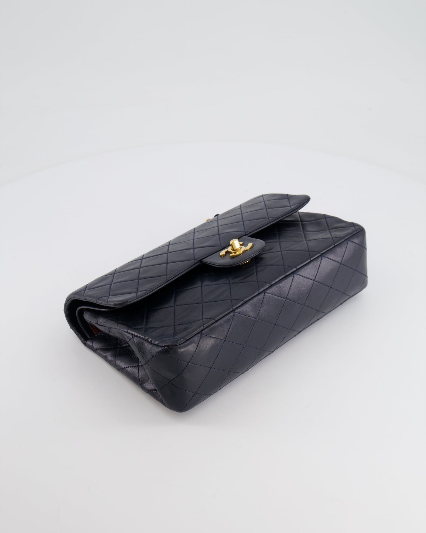 Chanel   Navy Medium Classic Double Flap Bag in Lambskin Leather with 24K Gold Hardware