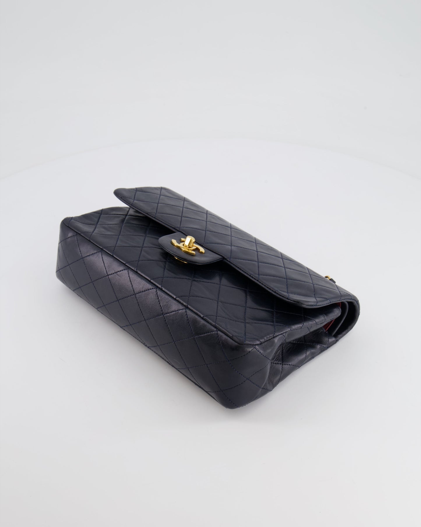 Chanel   Navy Medium Classic Double Flap Bag in Lambskin Leather with 24K Gold Hardware