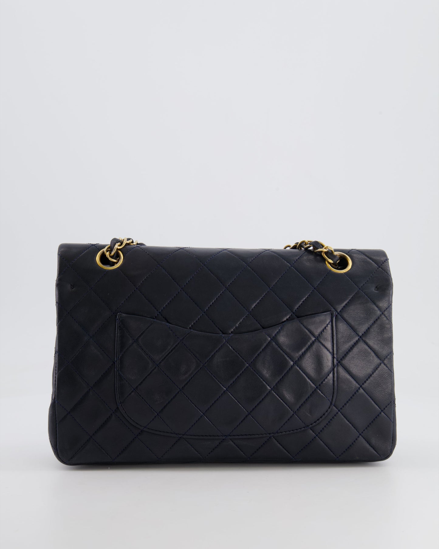 Chanel   Navy Medium Classic Double Flap Bag in Lambskin Leather with 24K Gold Hardware
