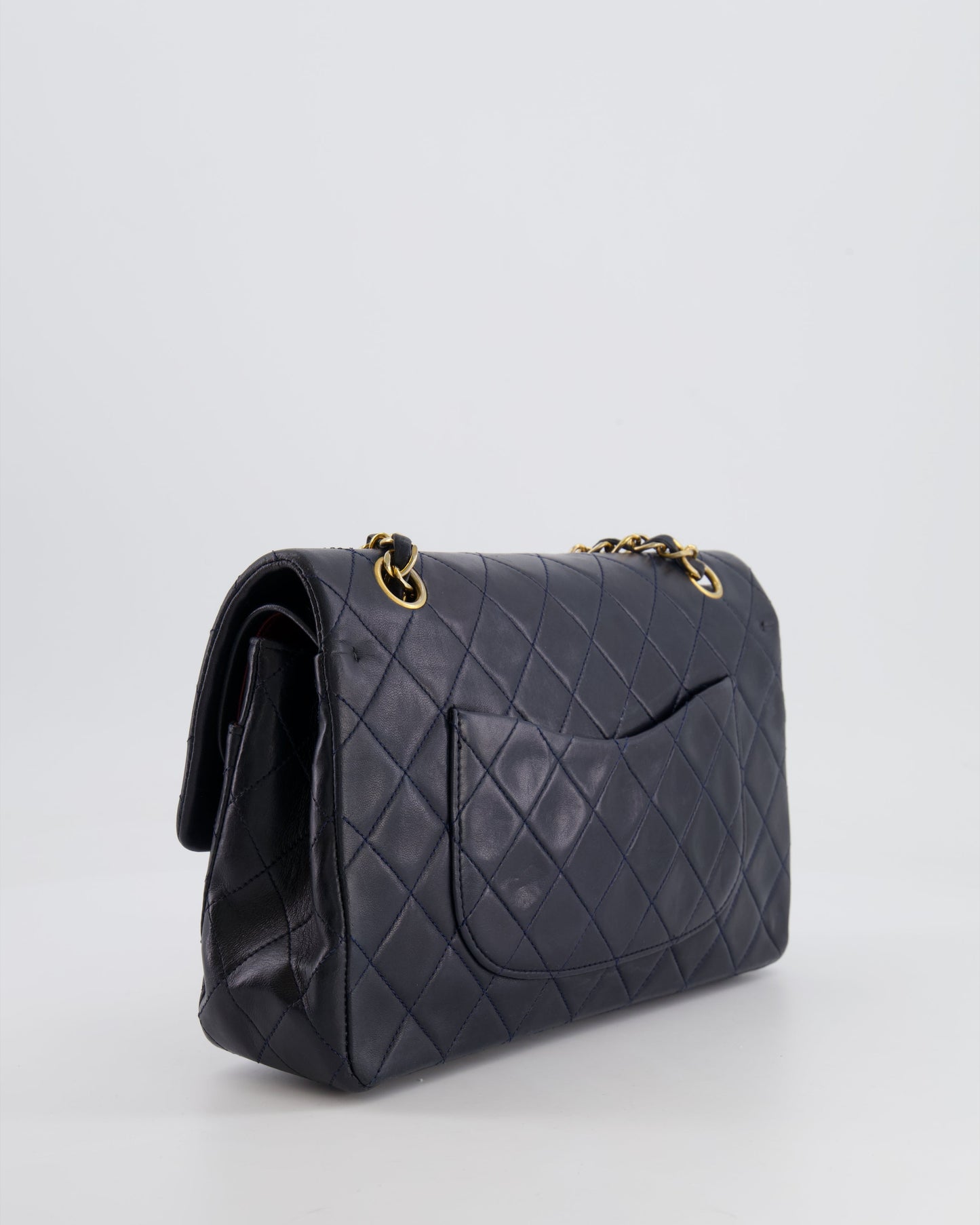 Chanel   Navy Medium Classic Double Flap Bag in Lambskin Leather with 24K Gold Hardware