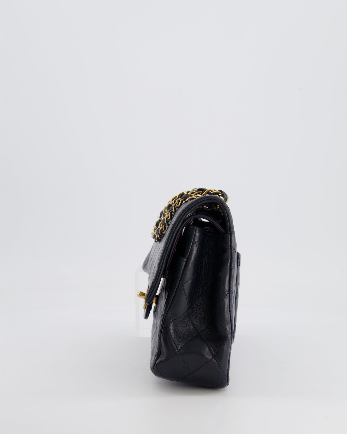 Chanel   Navy Medium Classic Double Flap Bag in Lambskin Leather with 24K Gold Hardware