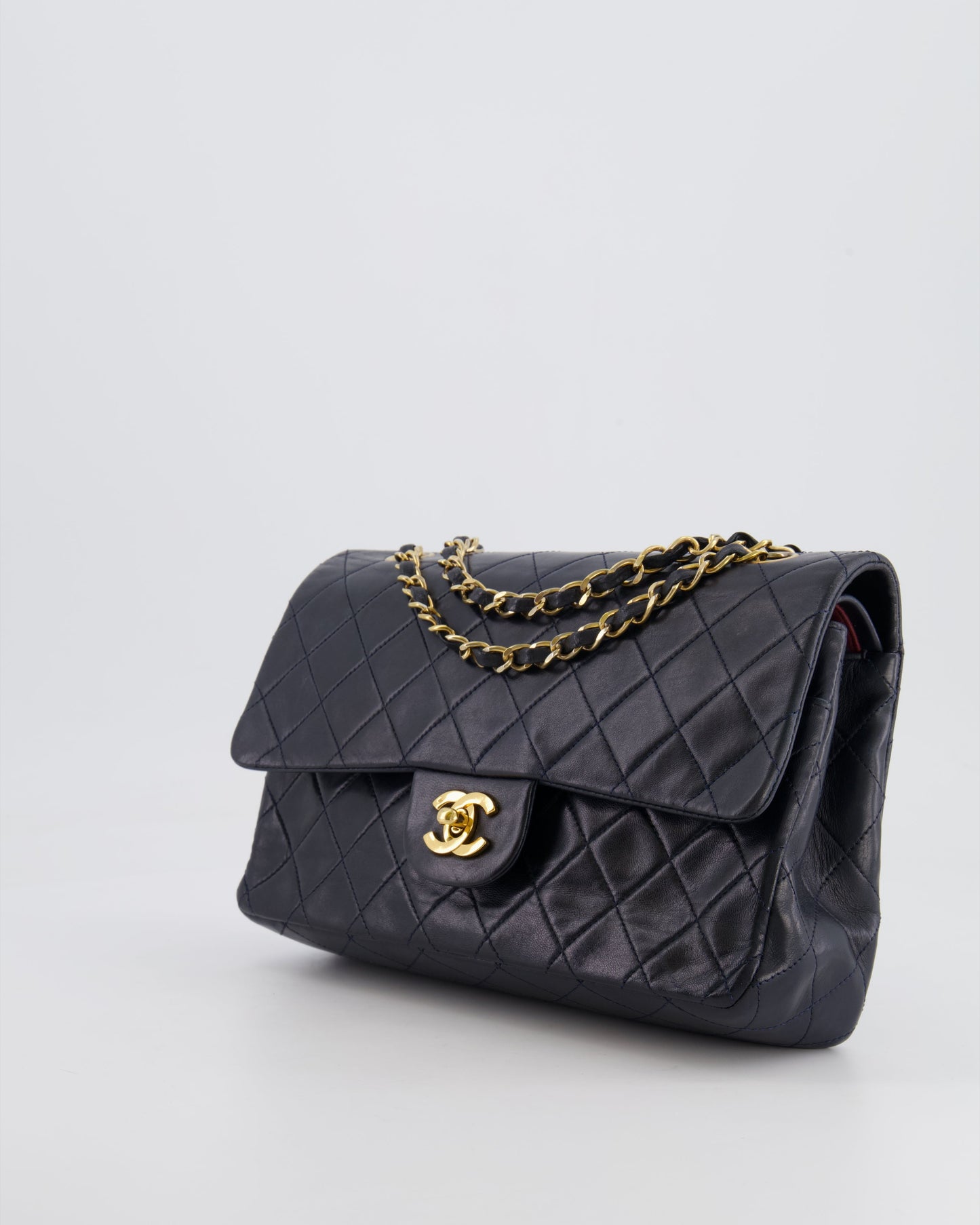 Chanel   Navy Medium Classic Double Flap Bag in Lambskin Leather with 24K Gold Hardware