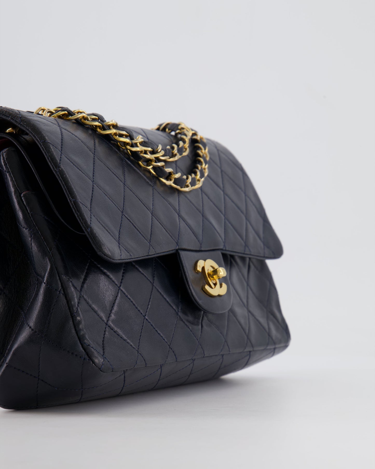 Chanel   Navy Medium Classic Double Flap Bag in Lambskin Leather with 24K Gold Hardware