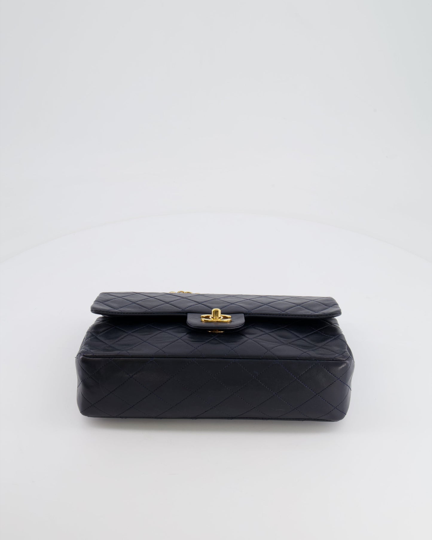 Chanel   Navy Medium Classic Double Flap Bag in Lambskin Leather with 24K Gold Hardware