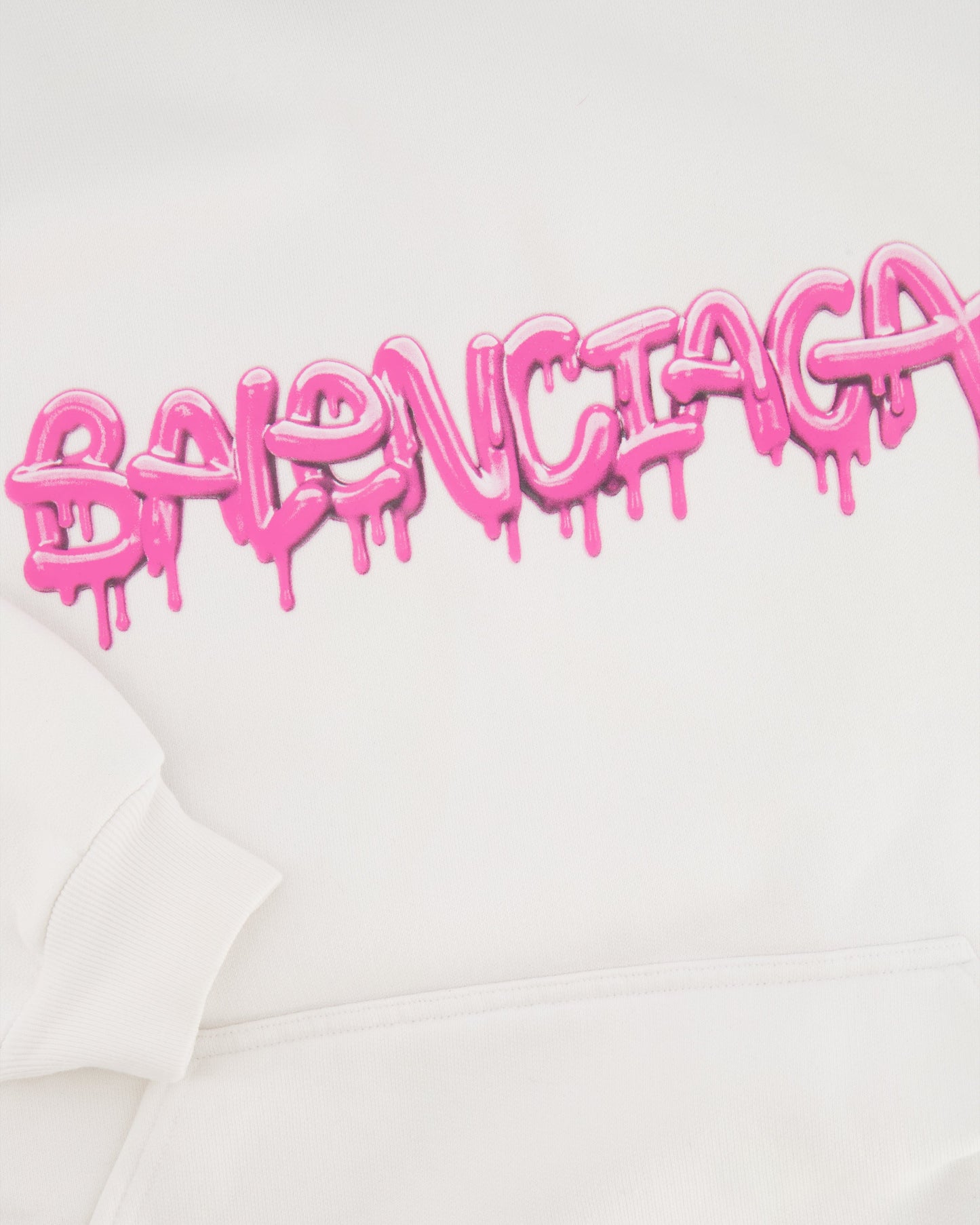 Balenciaga White Hooded Sweater with Pink Logo Size L (UK 10/12) RRP £1,100