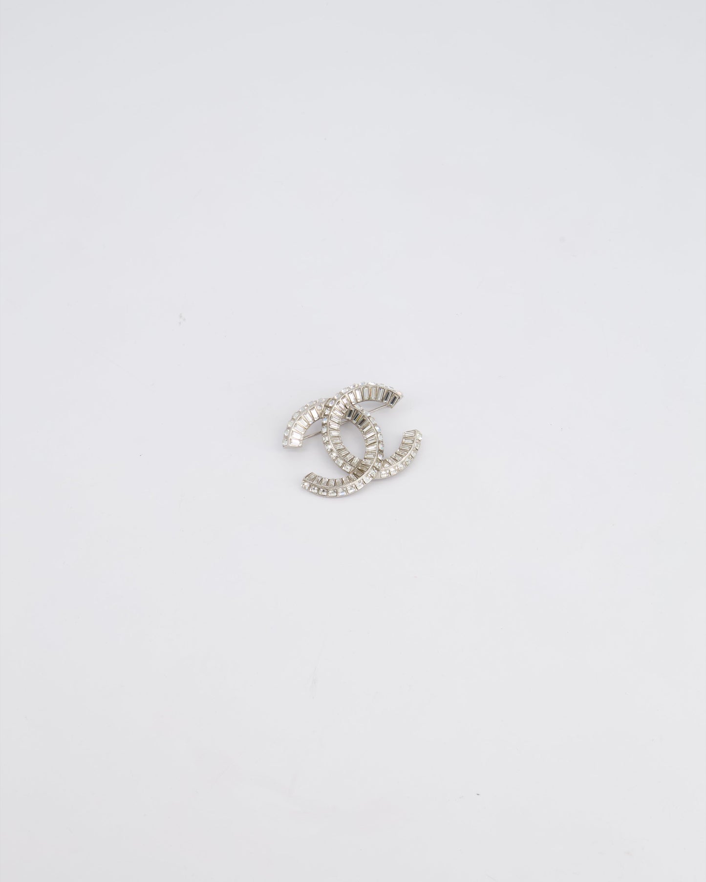 Chanel Silver Crystal Embellished CC Brooch