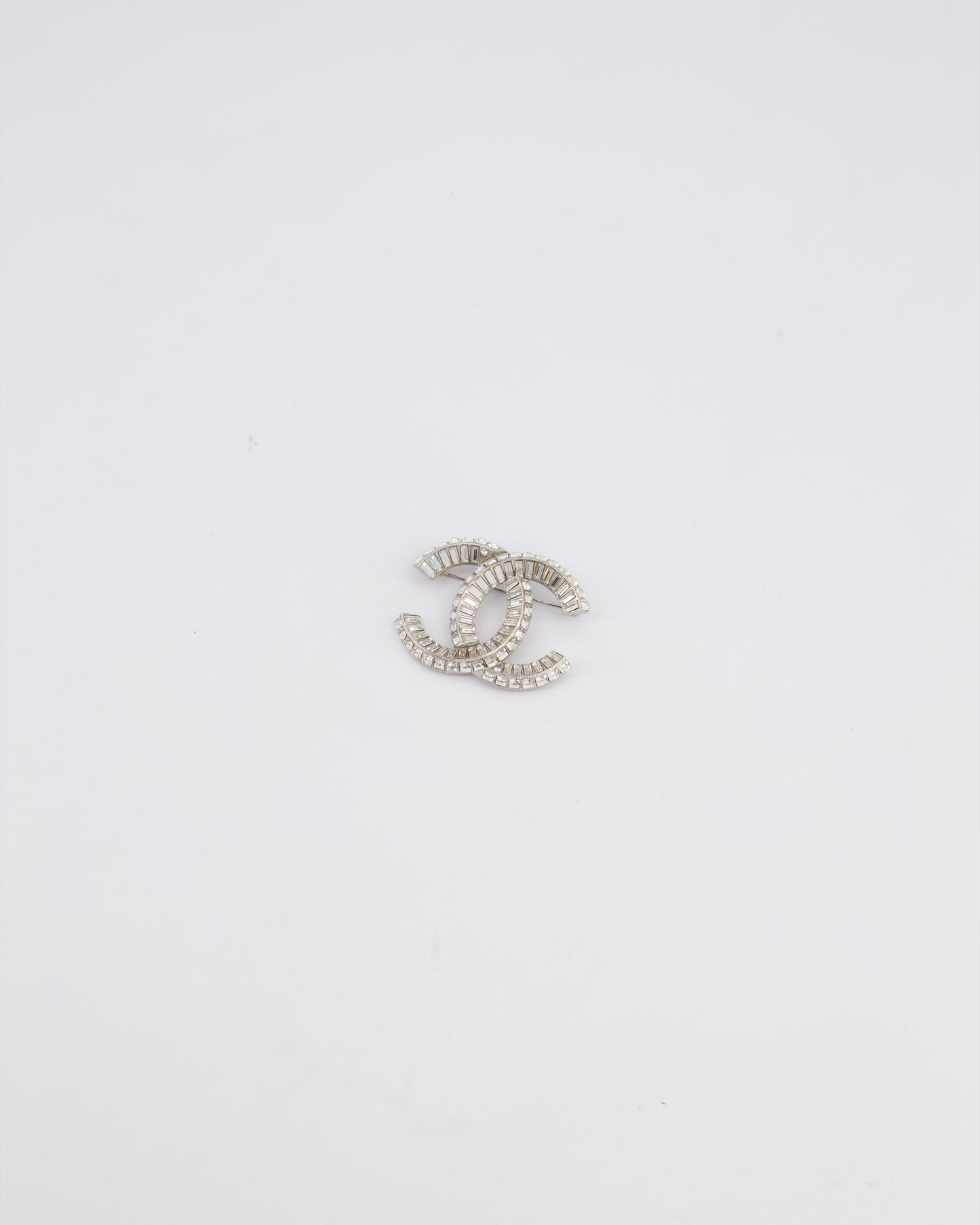Chanel Silver Crystal Embellished CC Brooch