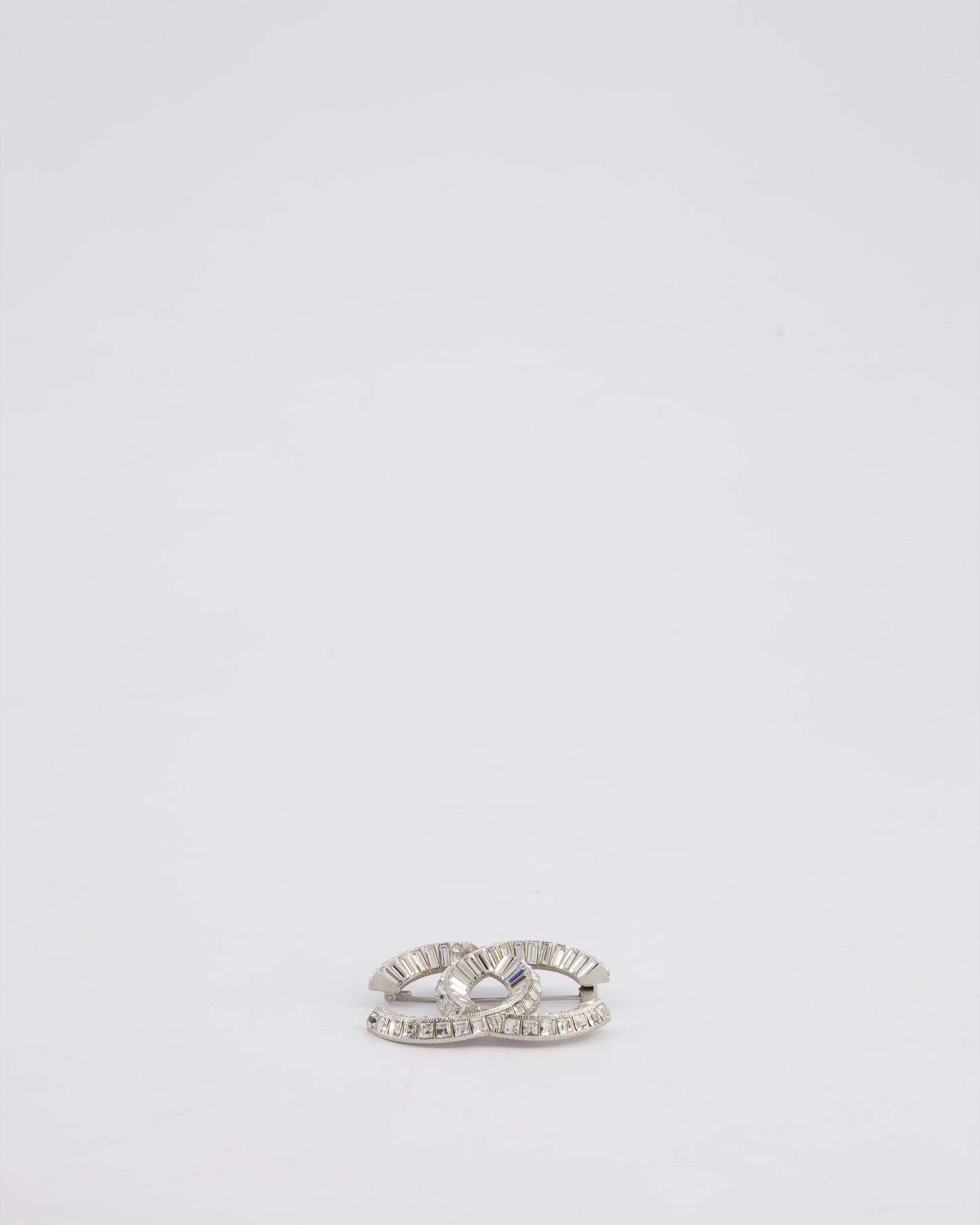Chanel Silver Crystal Embellished CC Brooch