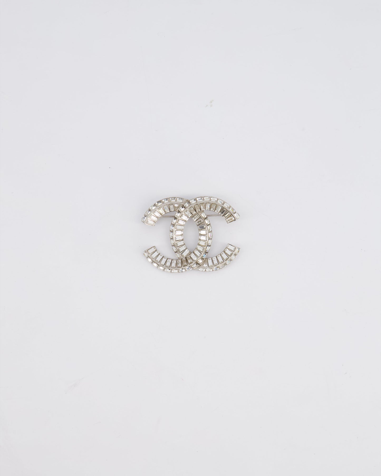 Chanel Silver Crystal Embellished CC Brooch
