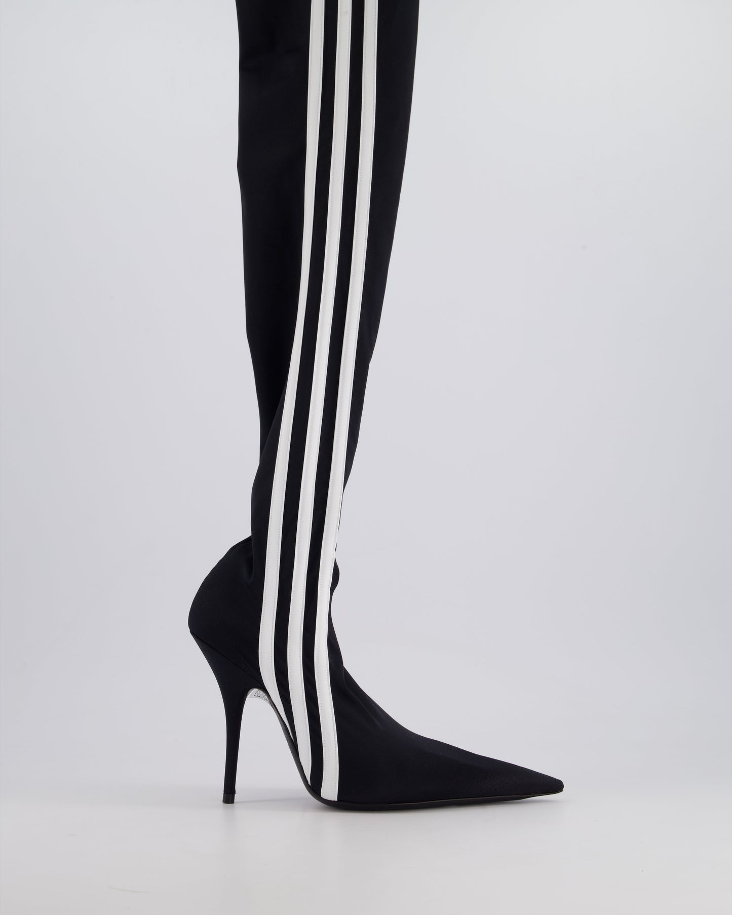 Balenciaga X Adidas Black Knee High Knife Boots with Stripe Detail Size EU 36