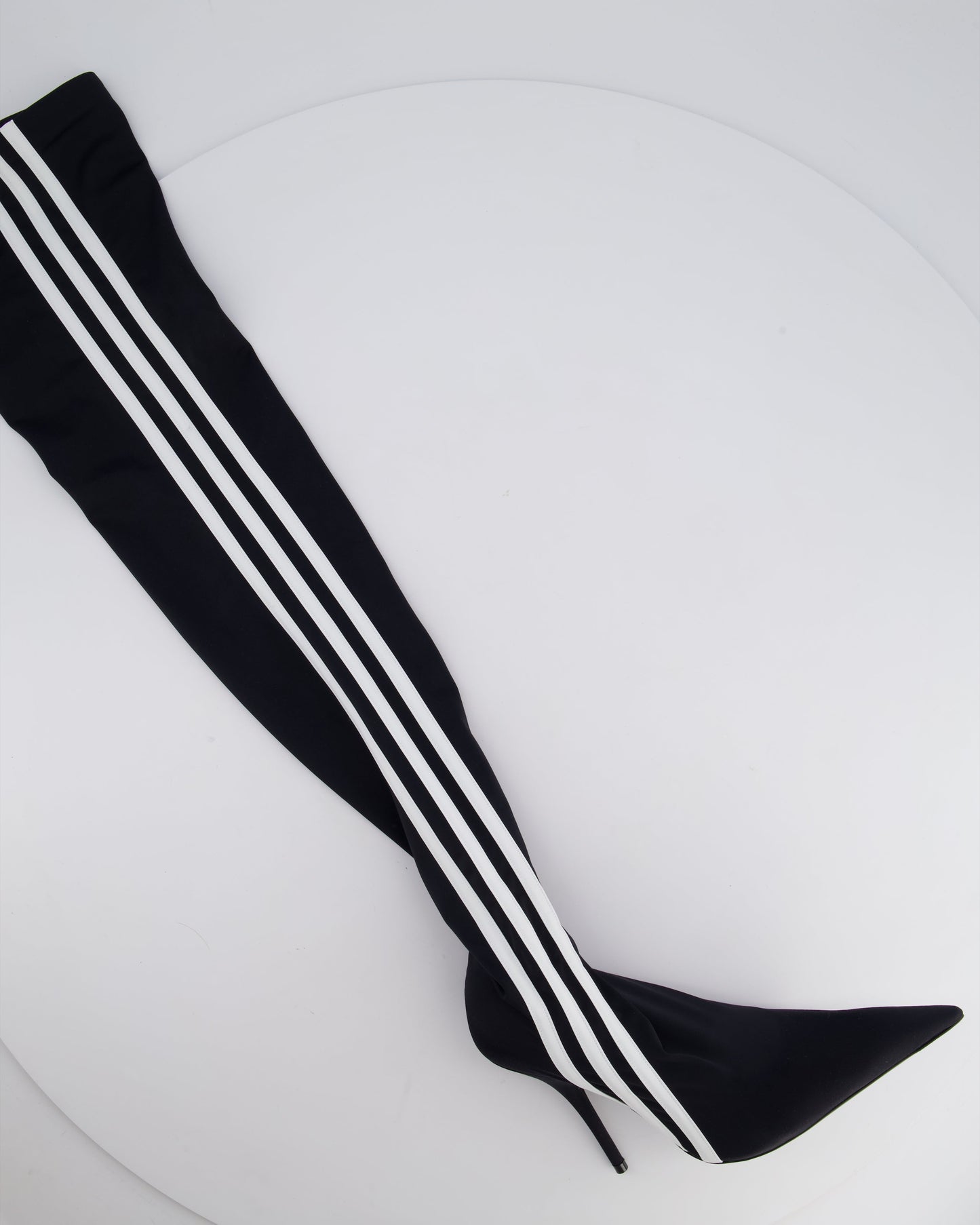 Balenciaga X Adidas Black Knee High Knife Boots with Stripe Detail Size EU 36