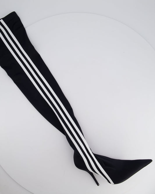 Balenciaga X Adidas Black Knee High Knife Boots with Stripe Detail Size EU 36