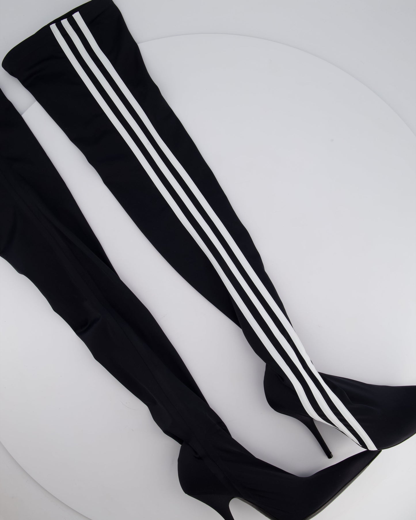 Balenciaga X Adidas Black Knee High Knife Boots with Stripe Detail Size EU 36