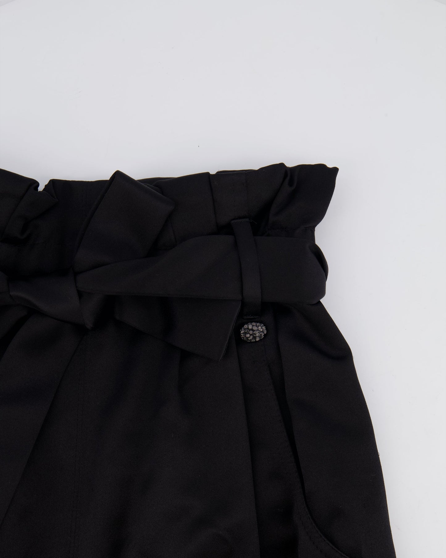 Chanel Black Satin Midi Skirt with CC Logo Detail Size FR 36 (UK 8)