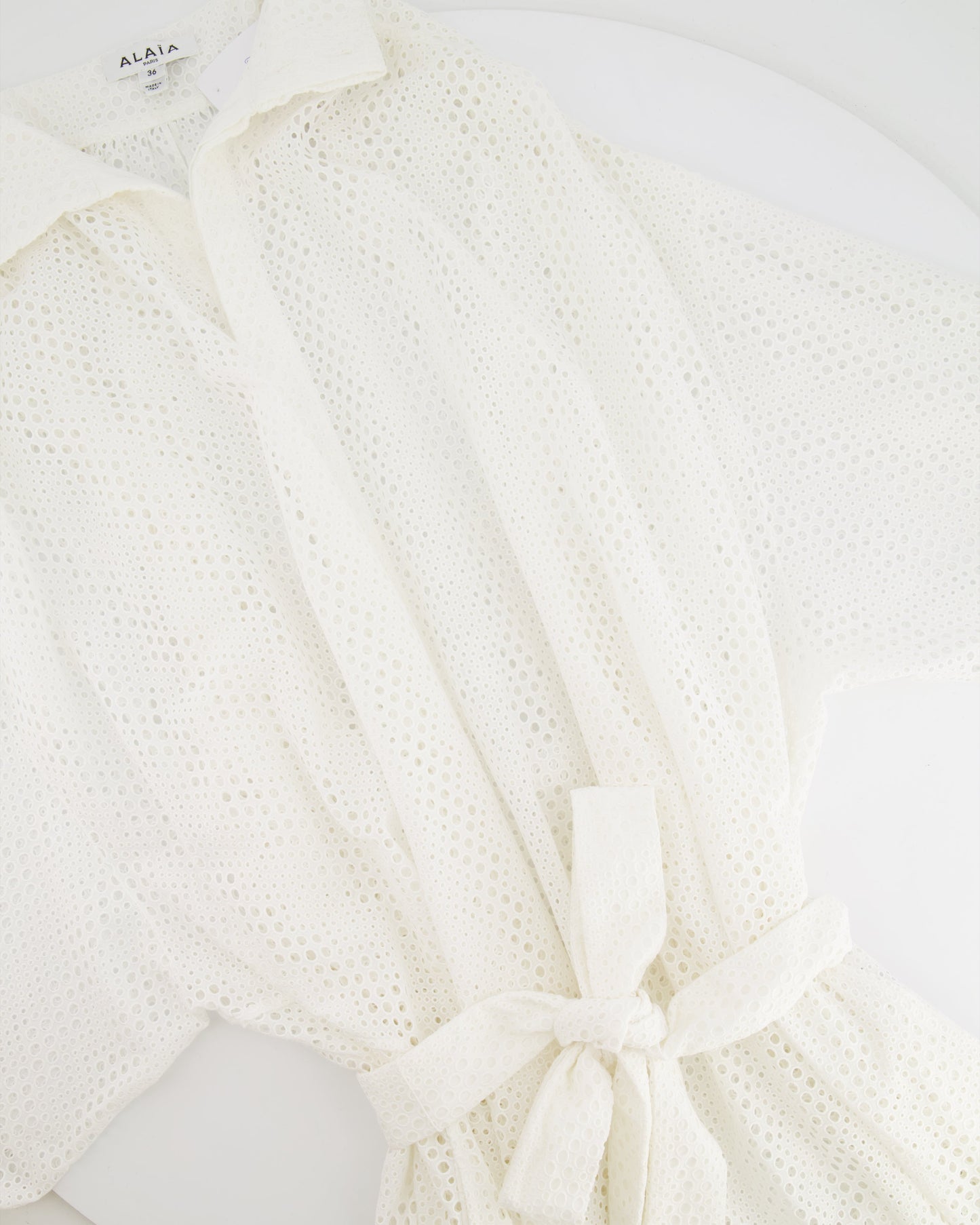 Alaia White Perforated Light Dress Coat with Belt Detail Size FR 36 (UK 8)