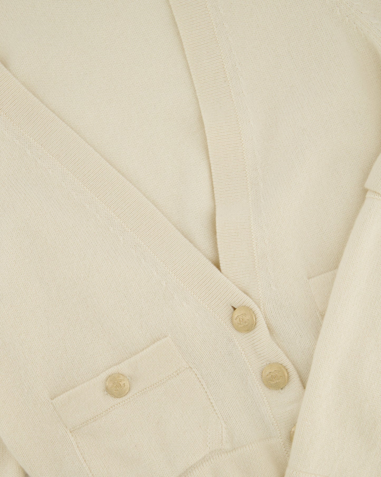 Chanel White Long-Line Cashmere Dress with Gold CC Buttons Detail Size FR 36 (UK 8)